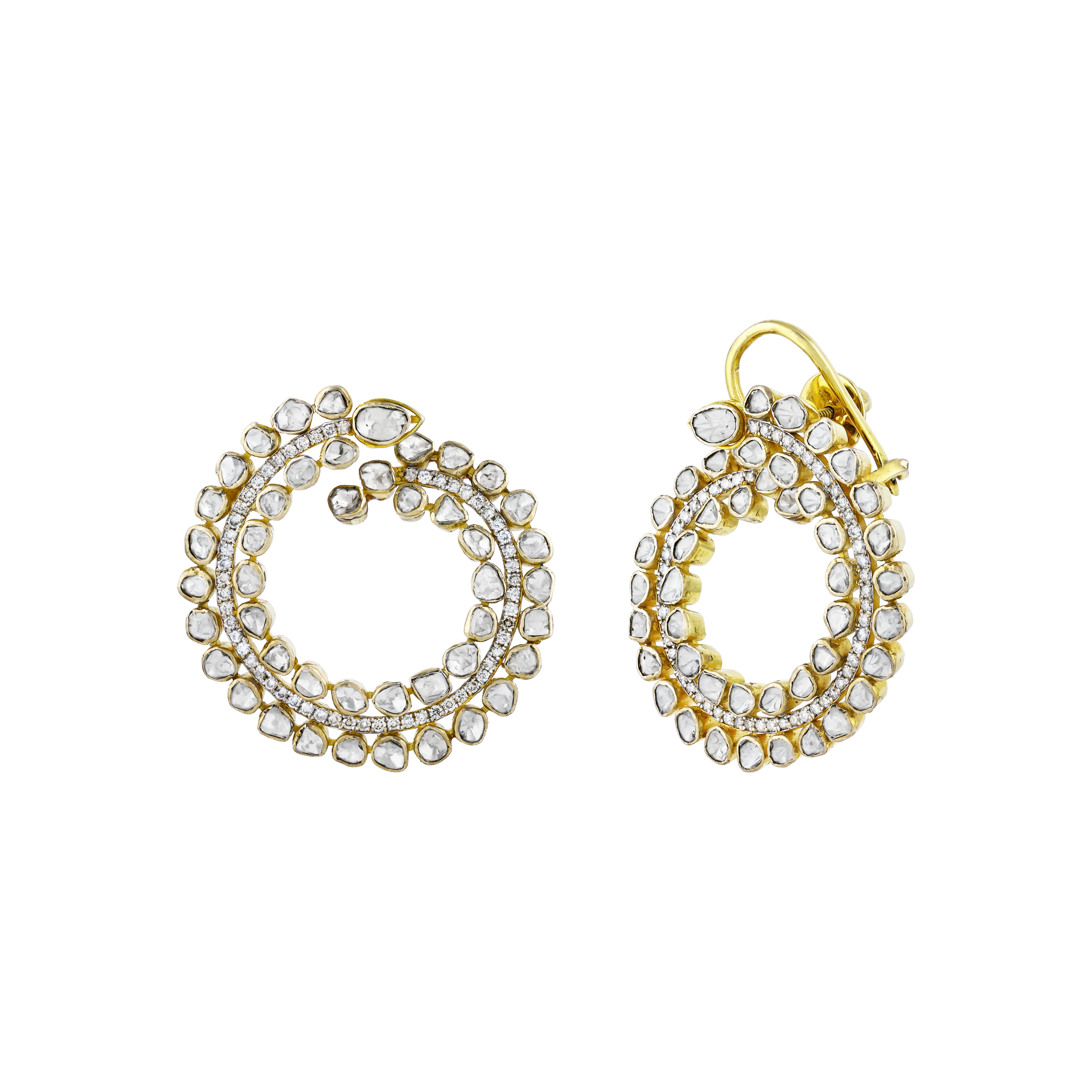 Spiral Polki Earrings with Uncut Diamonds in Modern Design