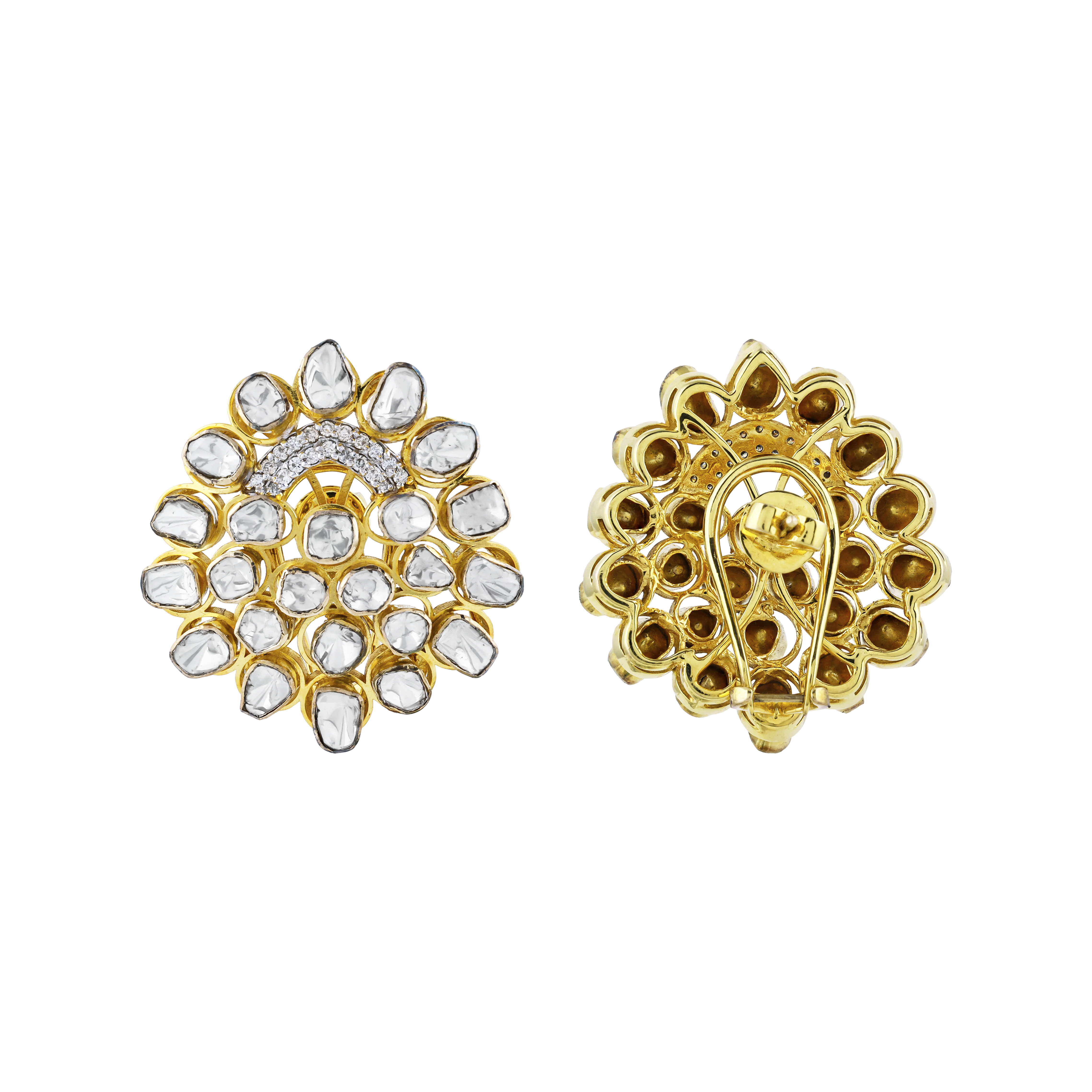 Polki Earrings with Polki Cluster and Diamonds