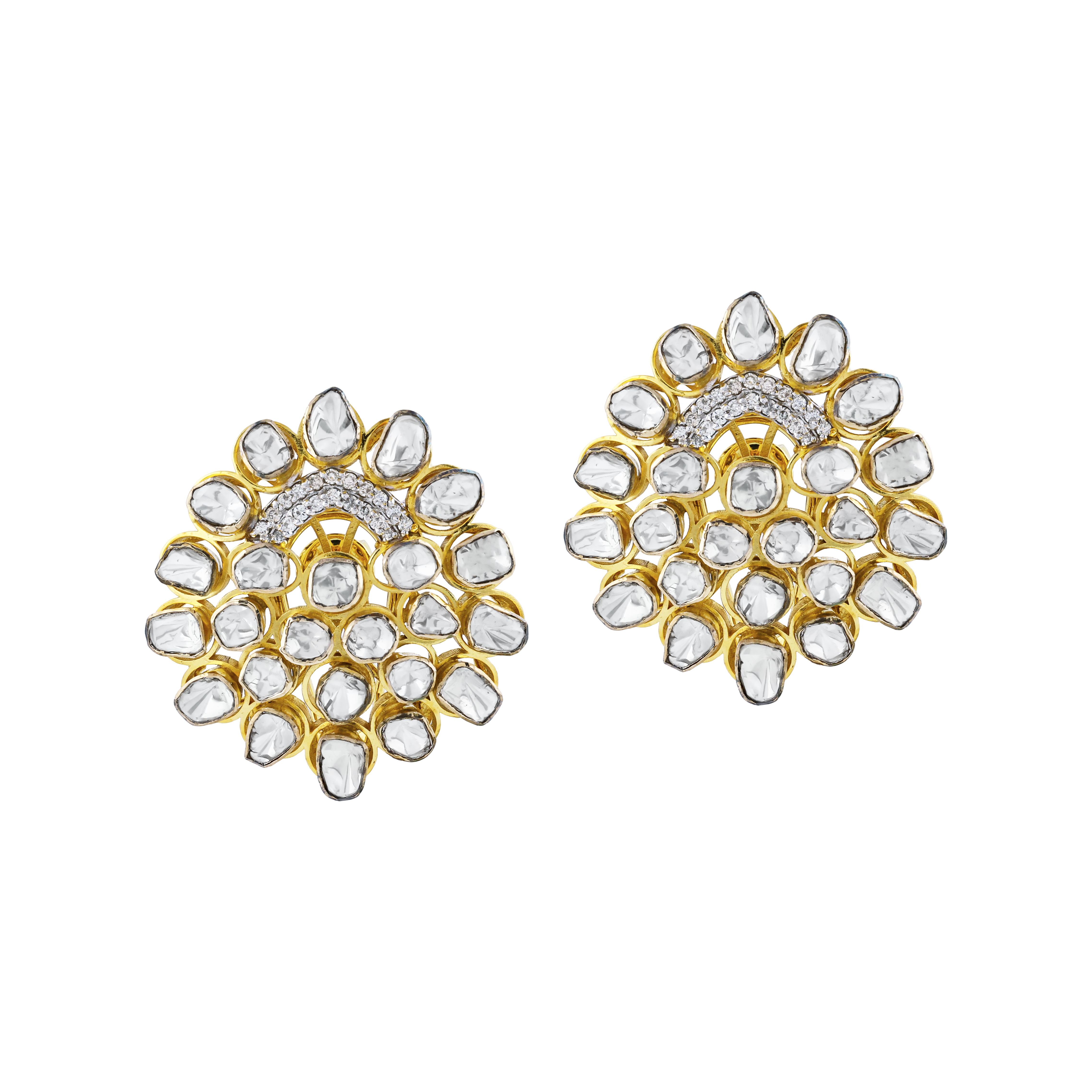 Polki Earrings with Polki Cluster and Diamonds