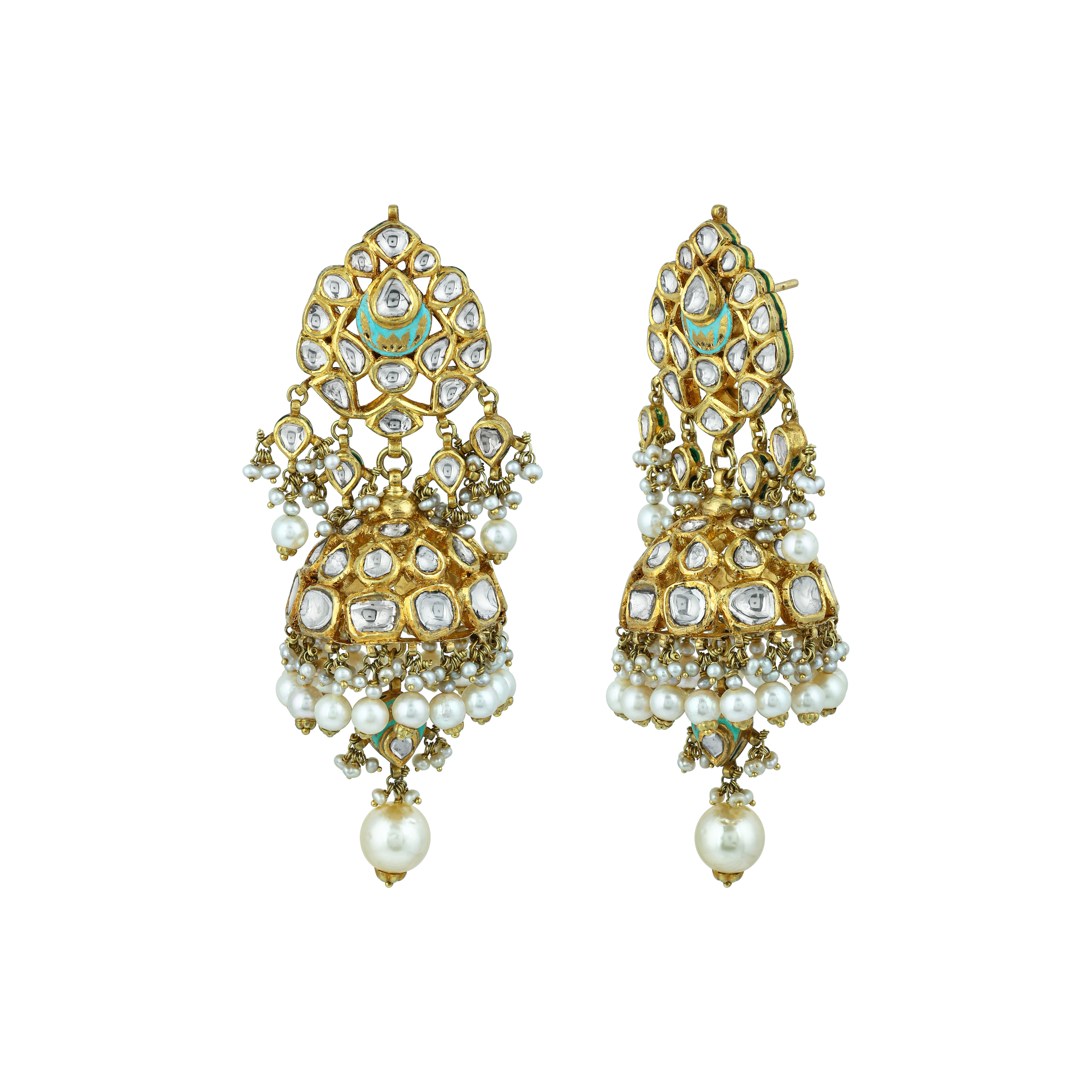 Mint Meenakari Necklace Set with Polki & Pearls