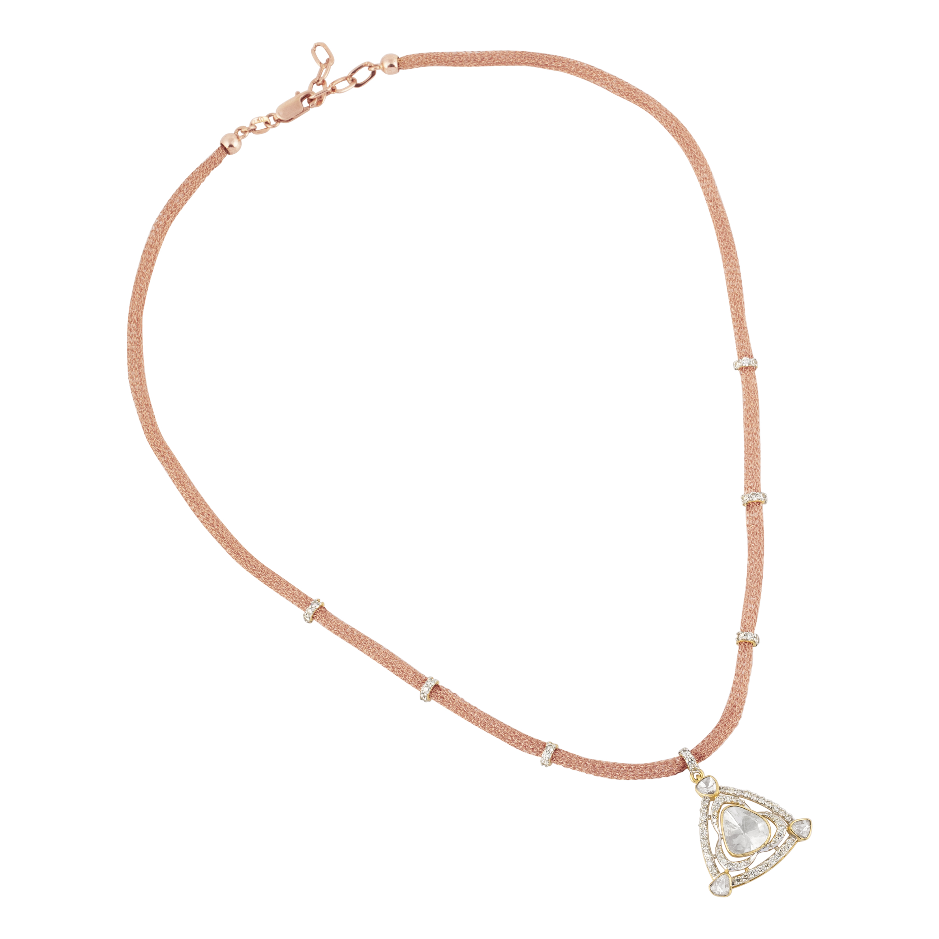 Diamond Polki Triangular Pendant with Rose Gold String