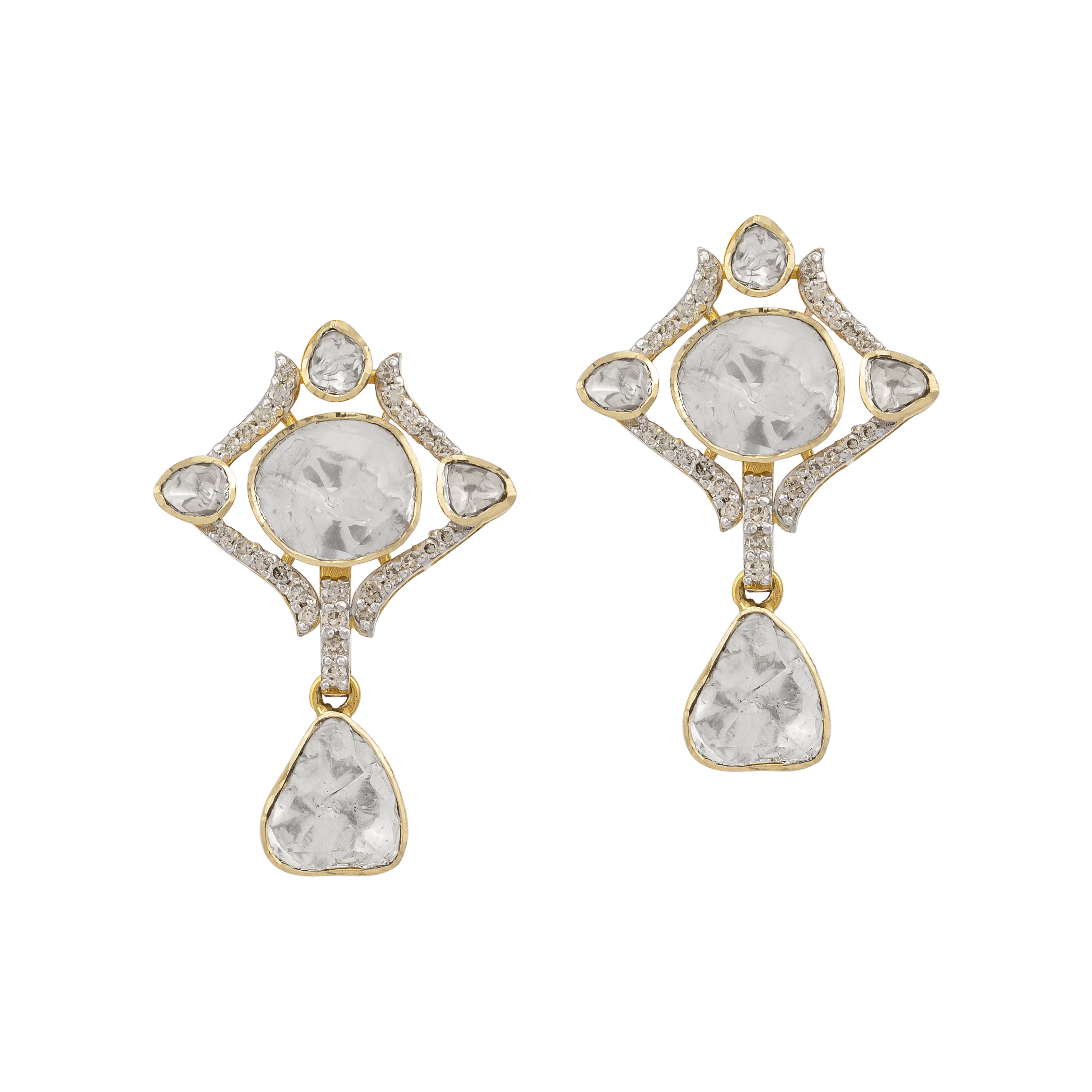 Minimalist Polki Earrings with Pear Drop and Full Cut Diamonds