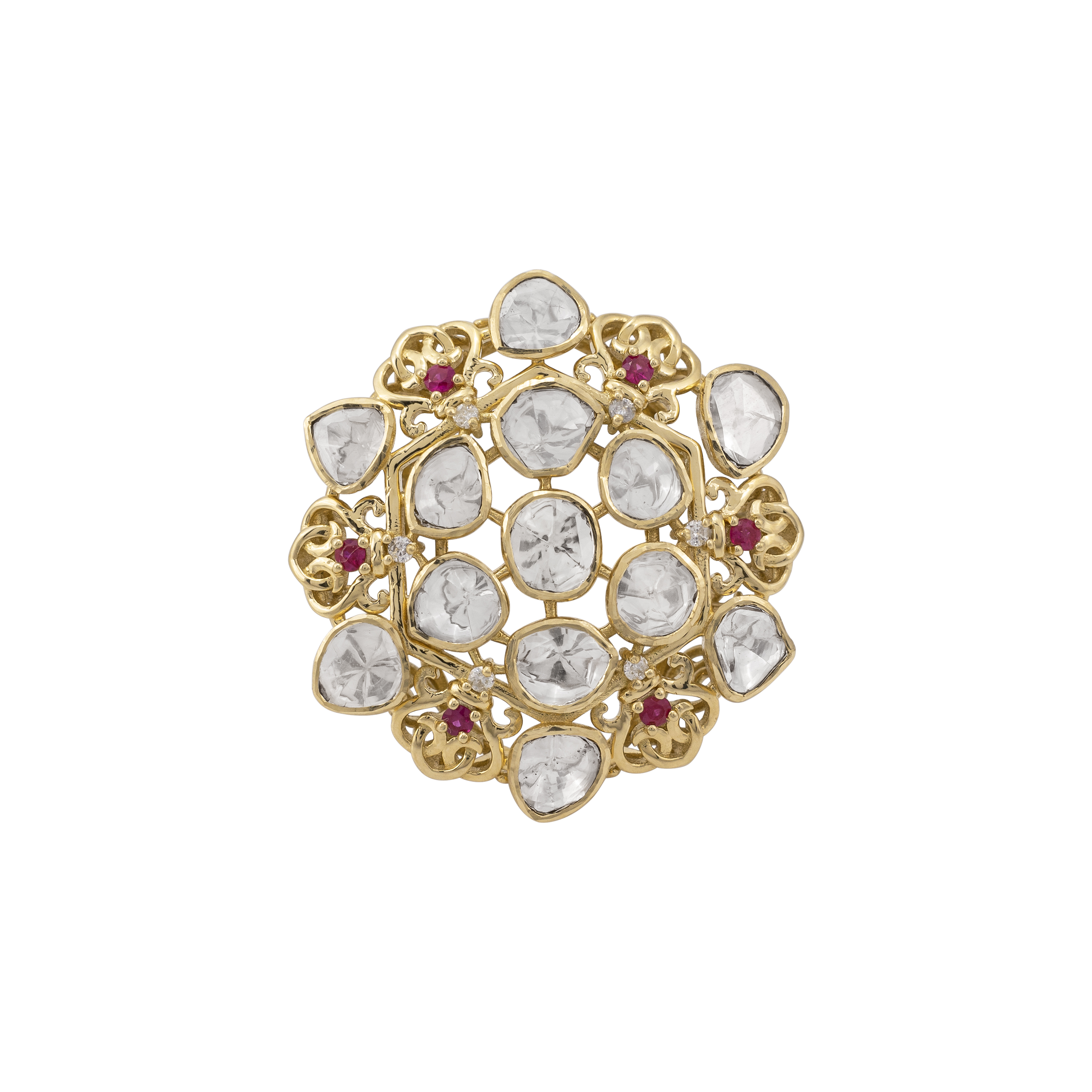 Uncut Diamond Flaura Polki Ring with Red Spark