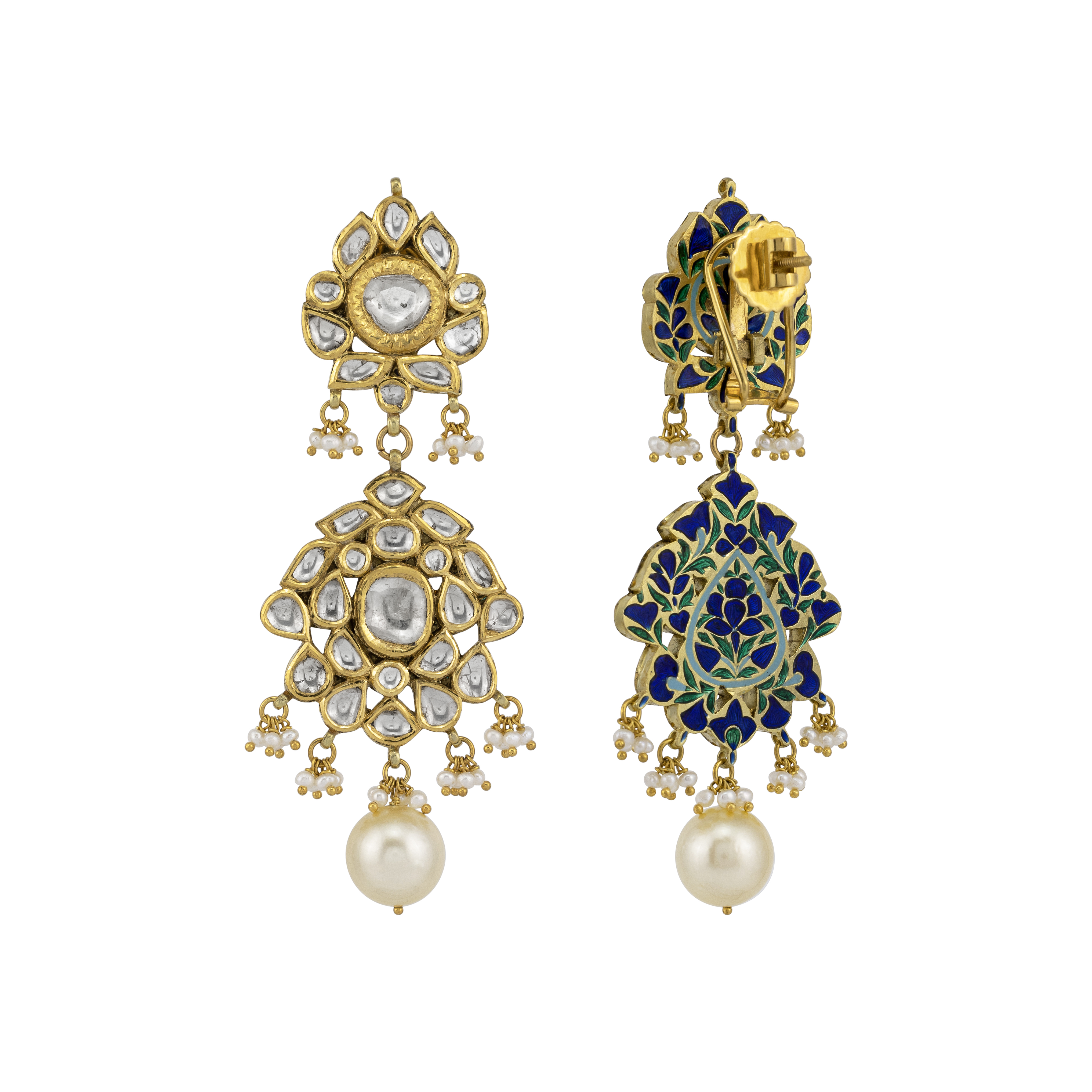 Elegant Polki Earrings with Pearl Drops