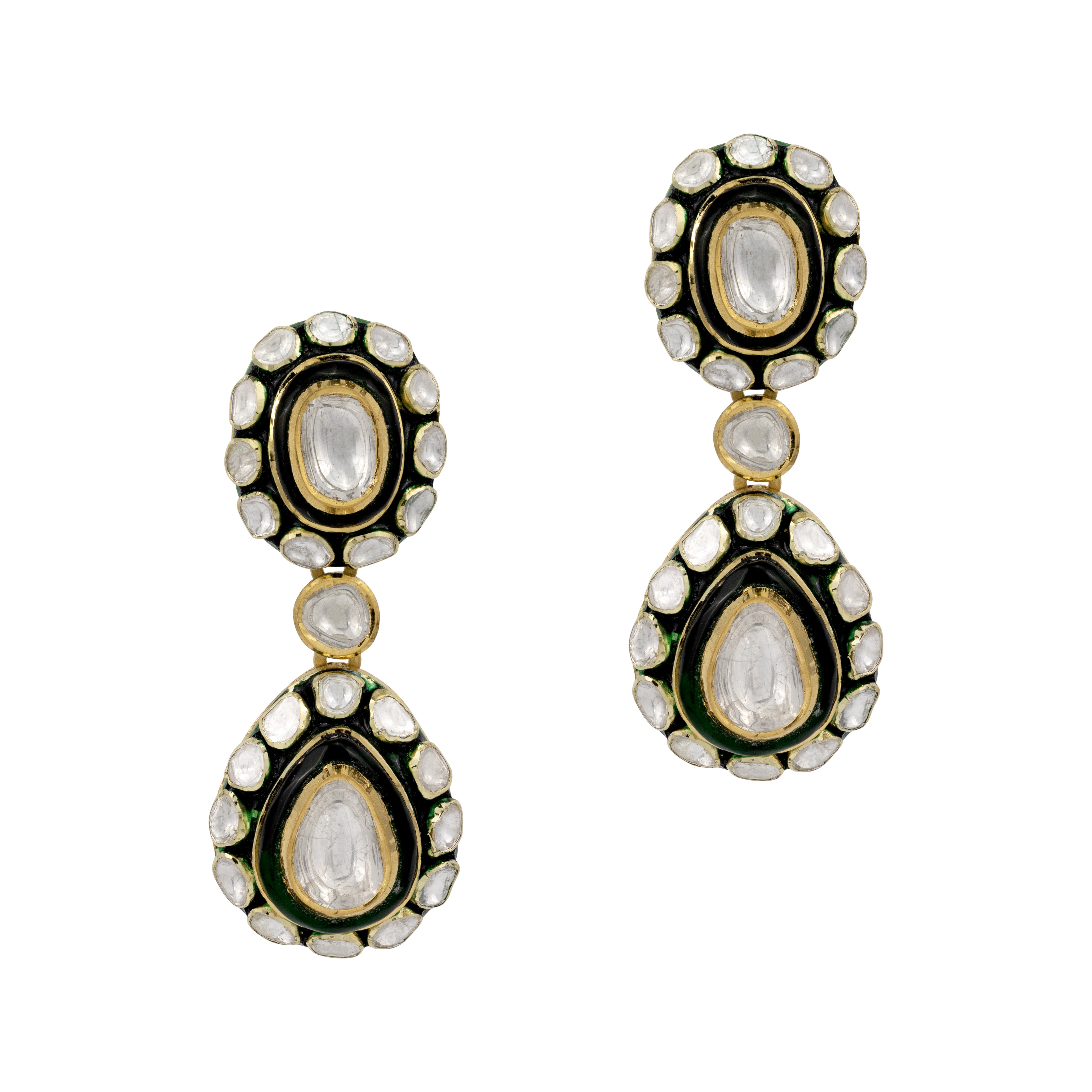 Uncut Polki Necklace with Green Enamel Chuddi Work