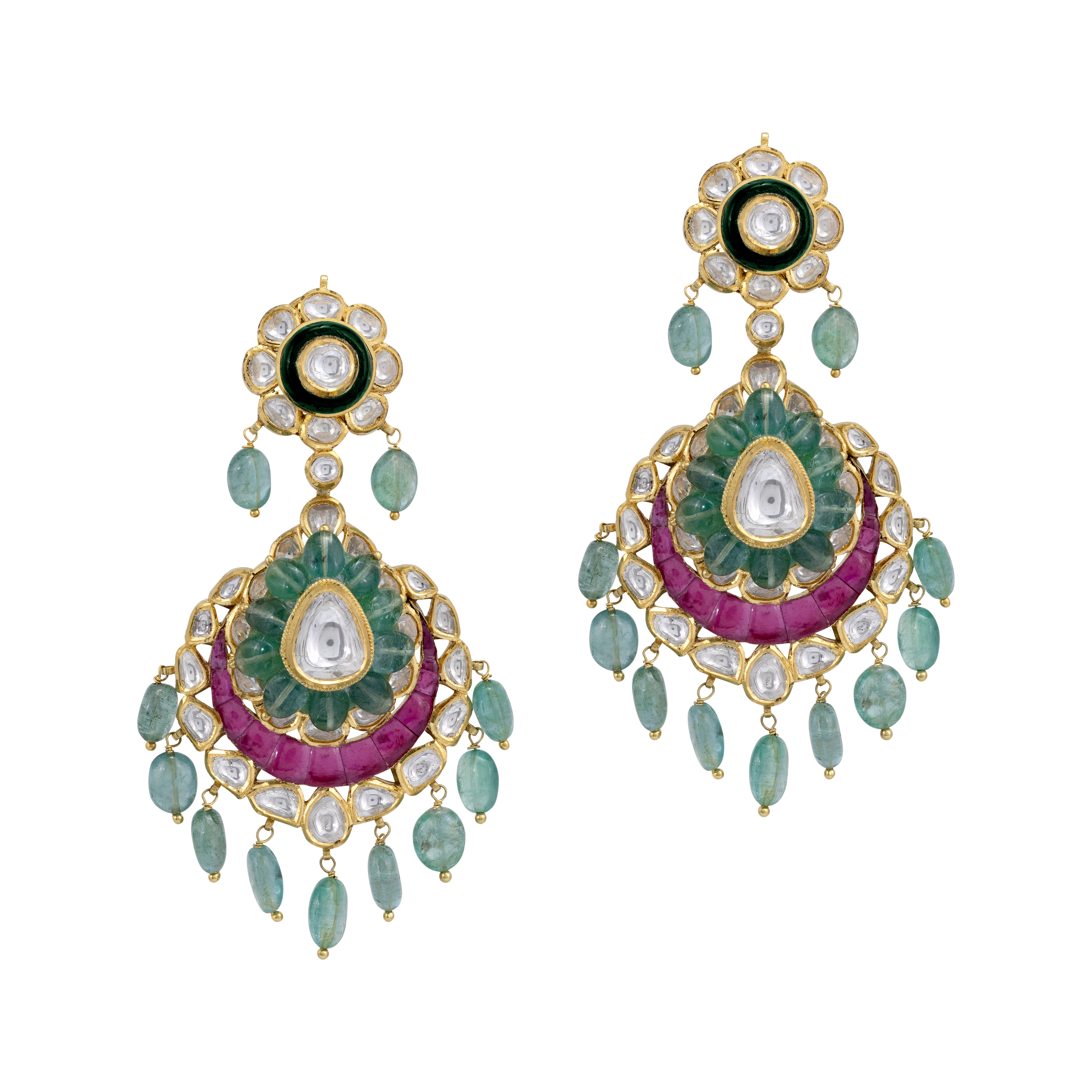 Two-Layer Polki Bridal Set with Ruby Talaf & Emerald Drops