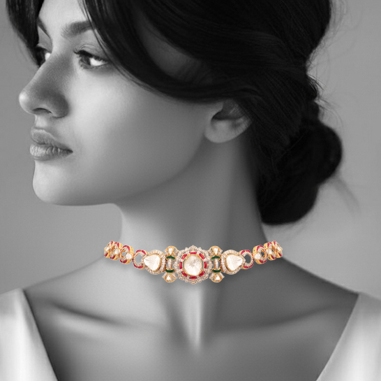 Sleek Polki Choker with Ruby-Emerald Talaf