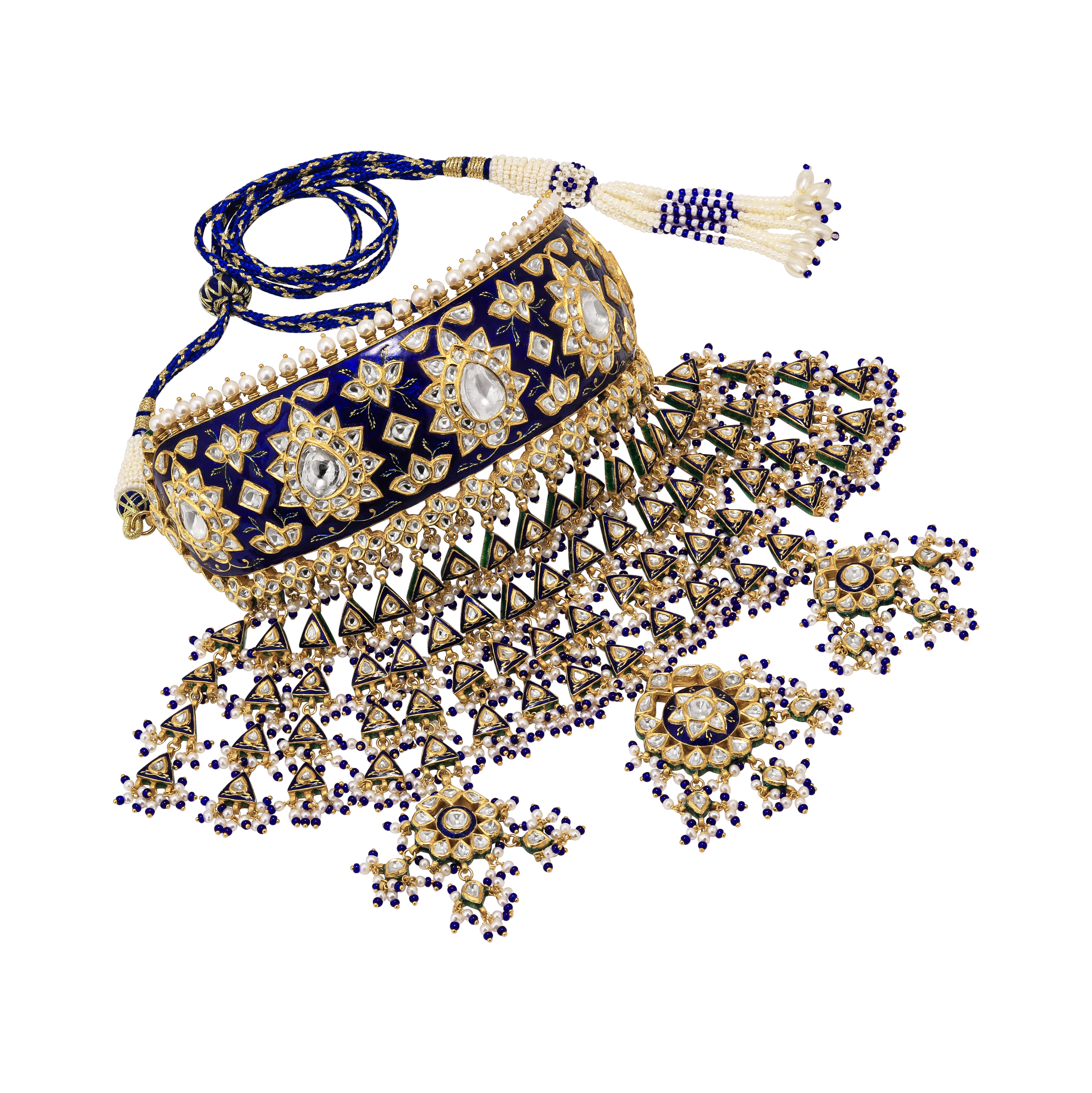 Blue Meenakari Choker with Triangular Polki Layers