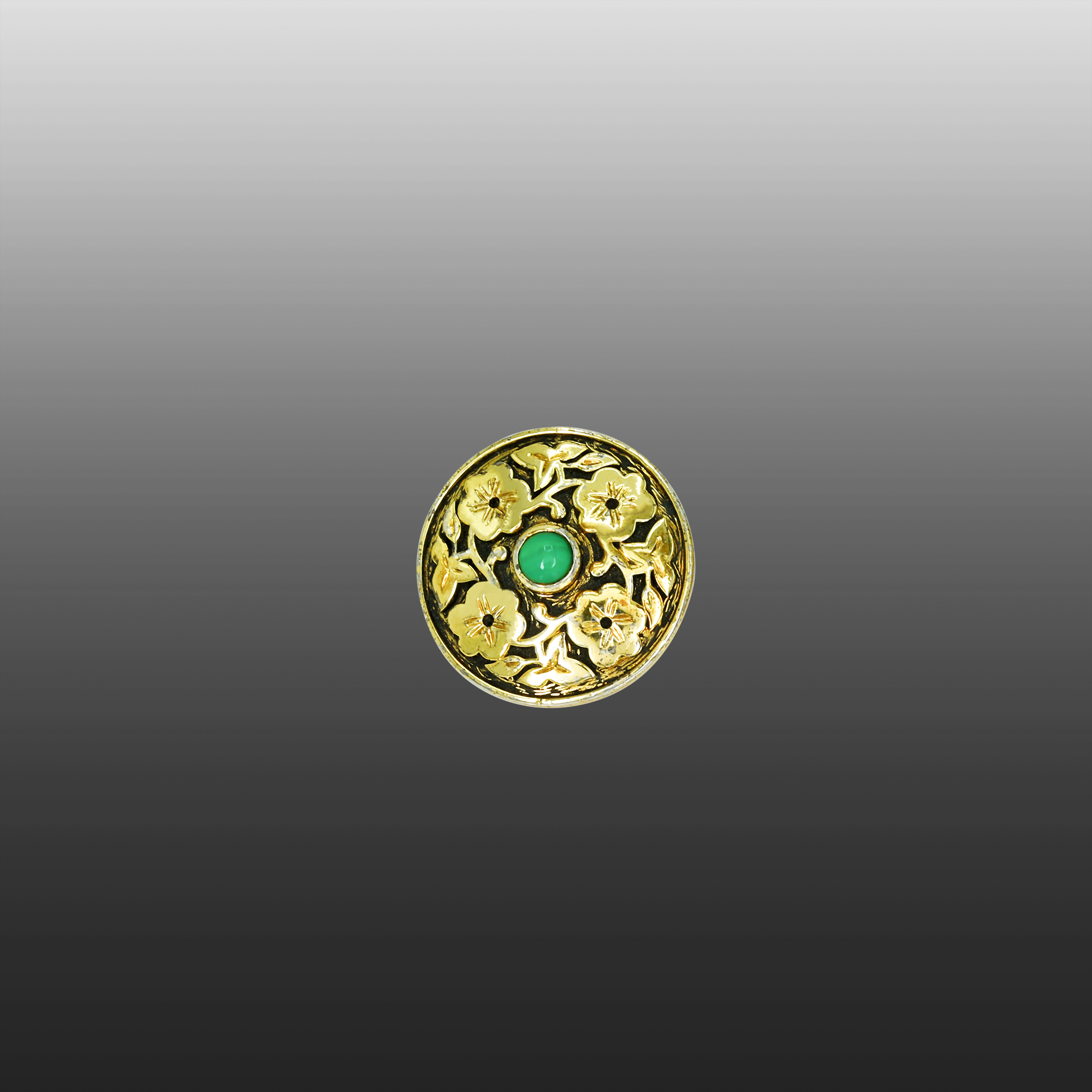 Men&rsquo;s Button with Gold Floral Design and Green Stone