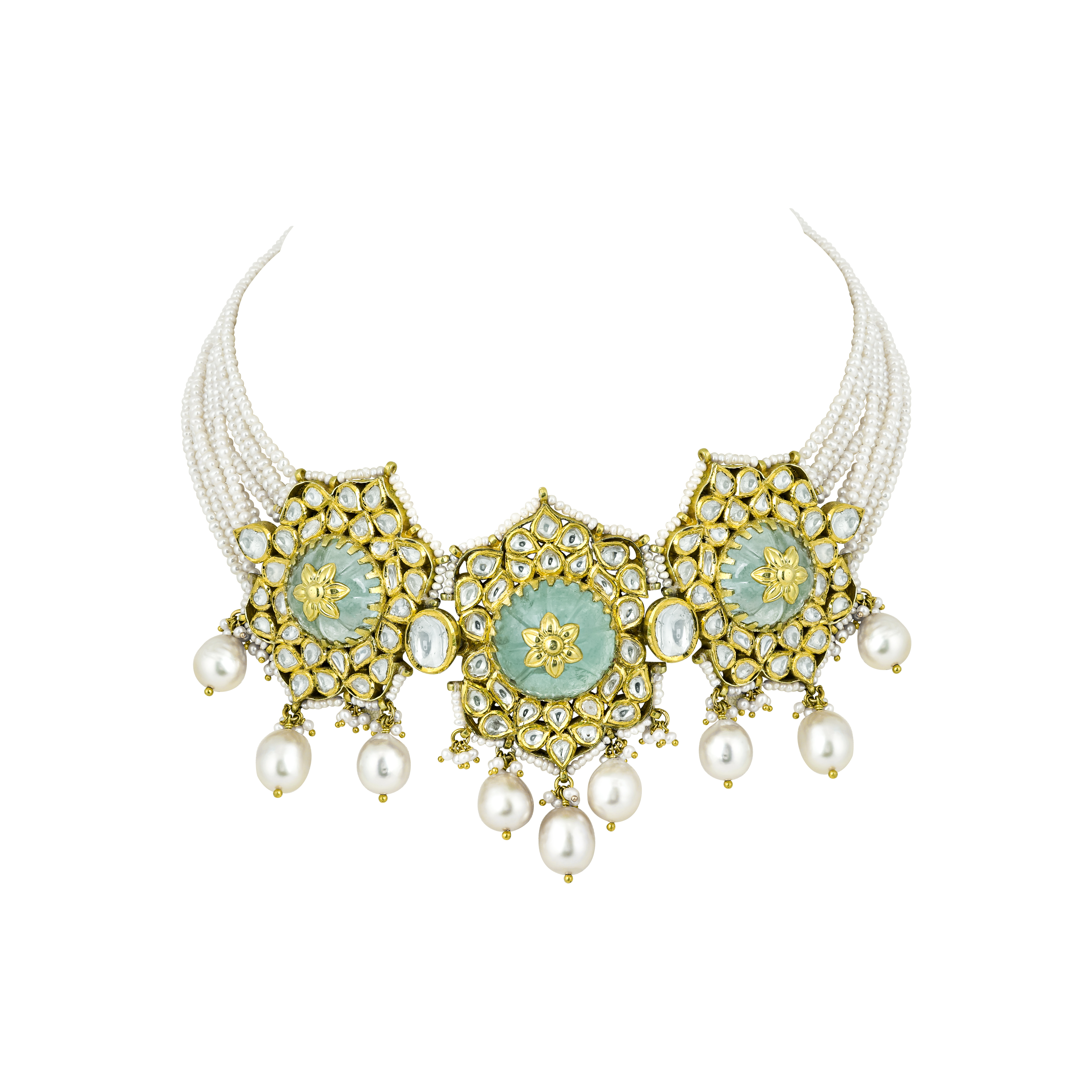 Pearl Choker with Carved Stone, Polki, and South Sea Drops