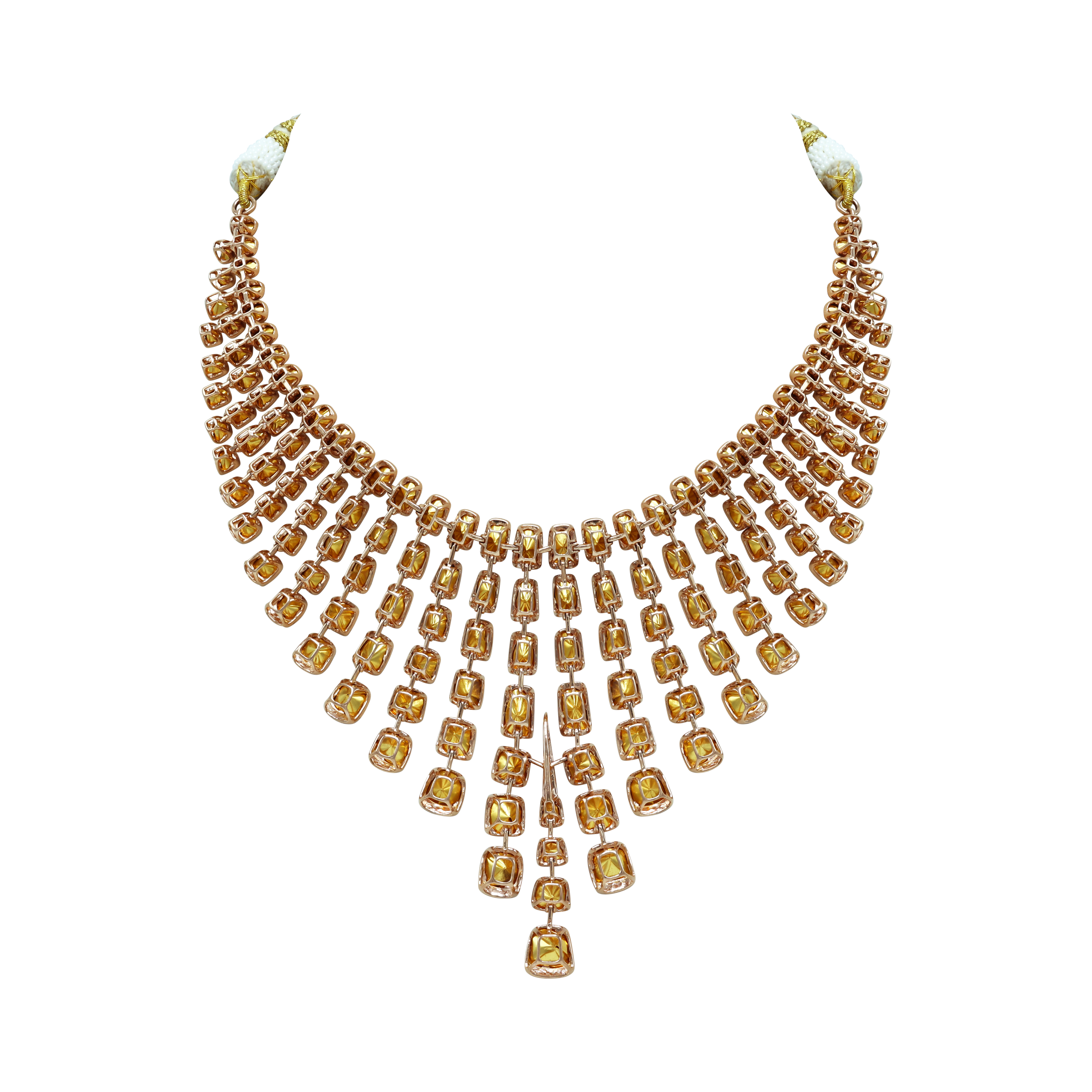 Rose Gold Polki Necklace Set with Cascading Fan-Like Design