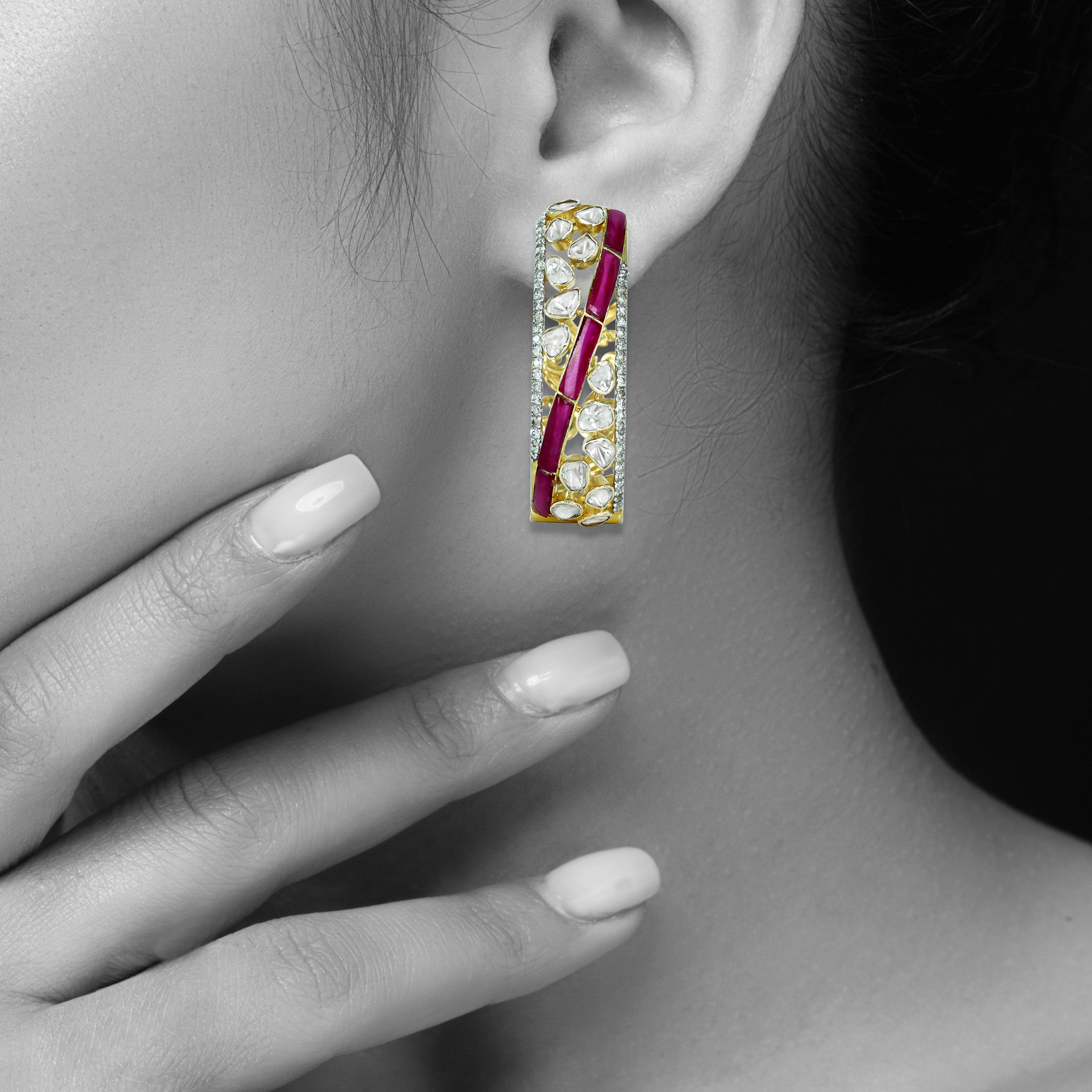 Polki Hoop Earrings with Red Talafs