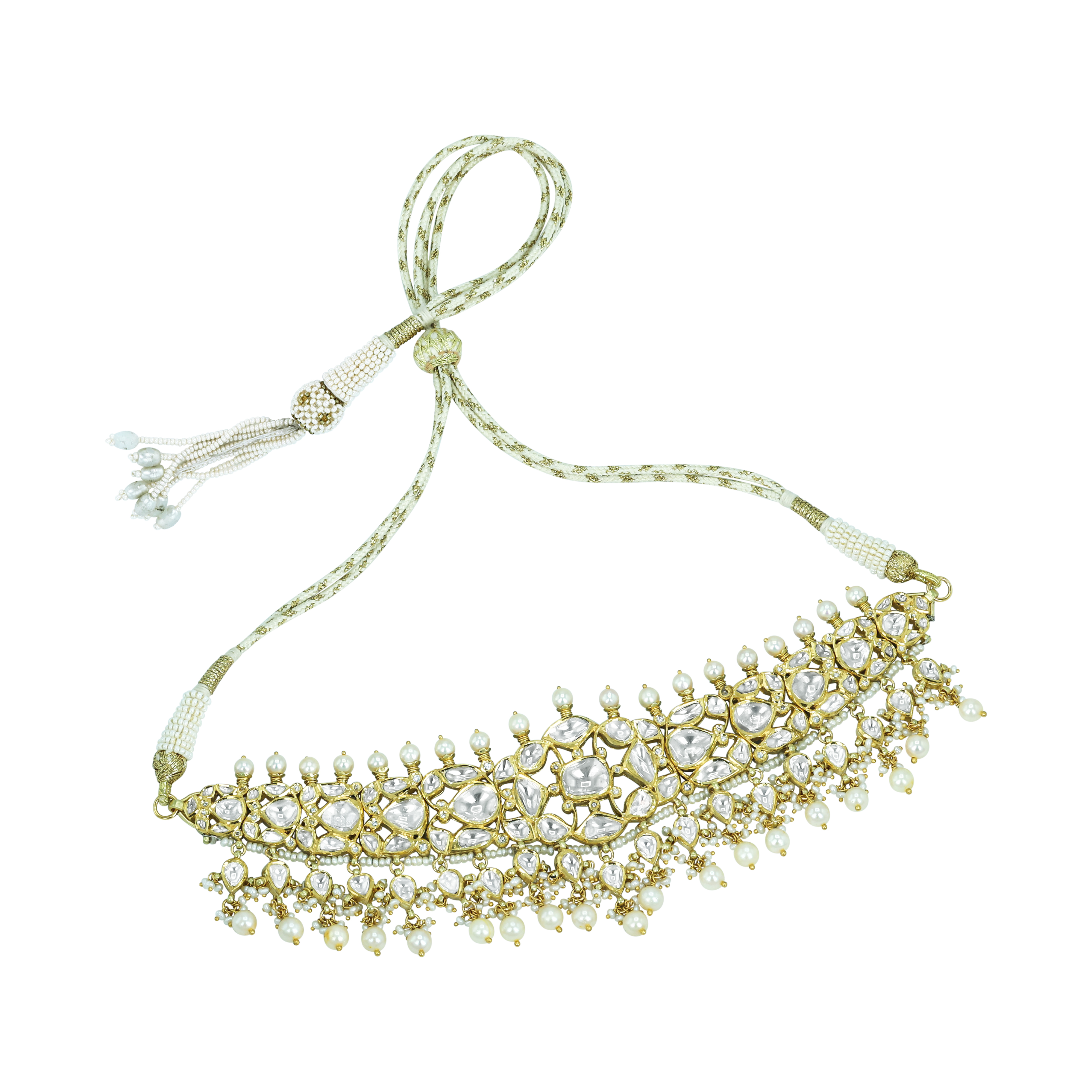 Ivory Polki Choker Set with Pearl Clusters