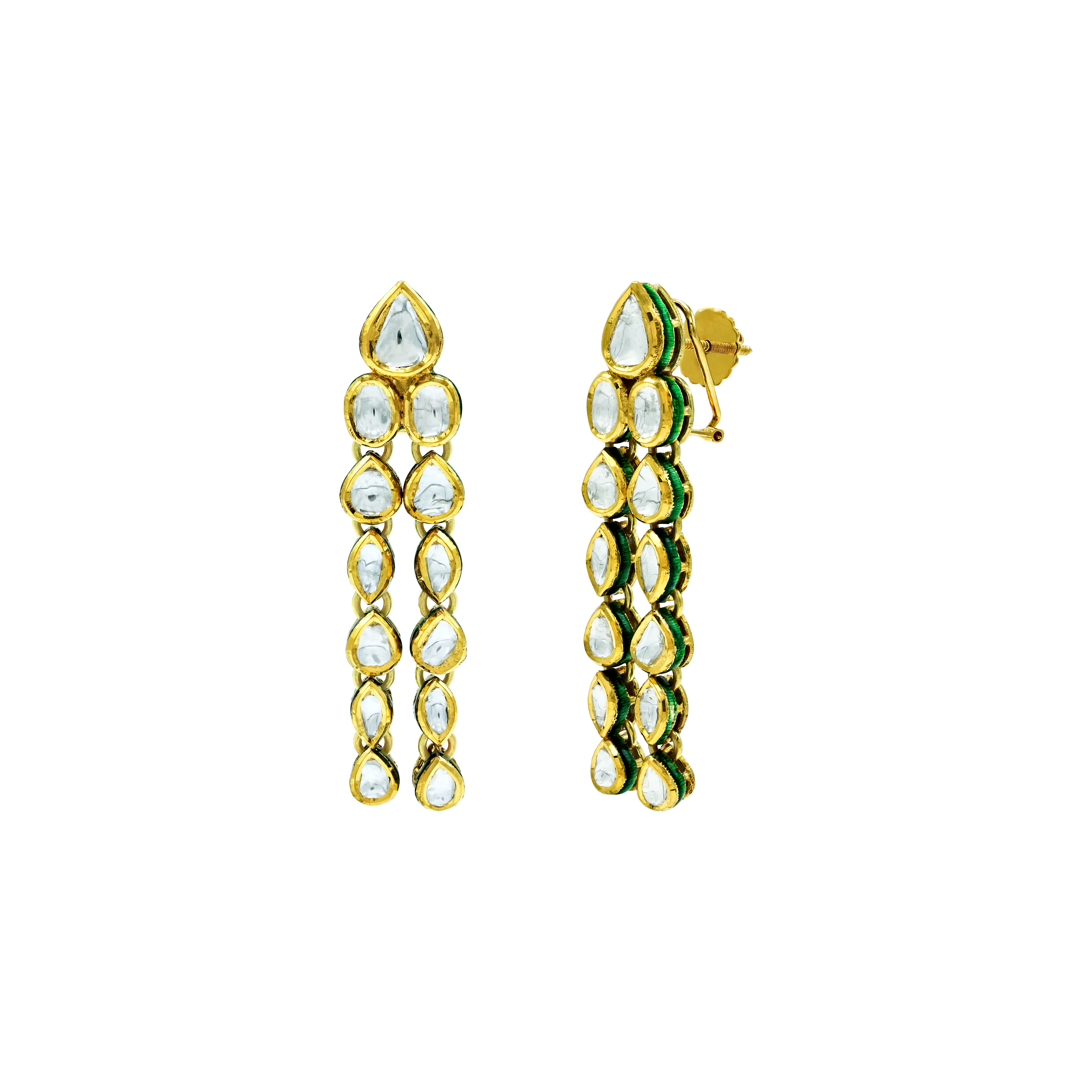 Cascading Polki Earrings with Linear Vertical Design