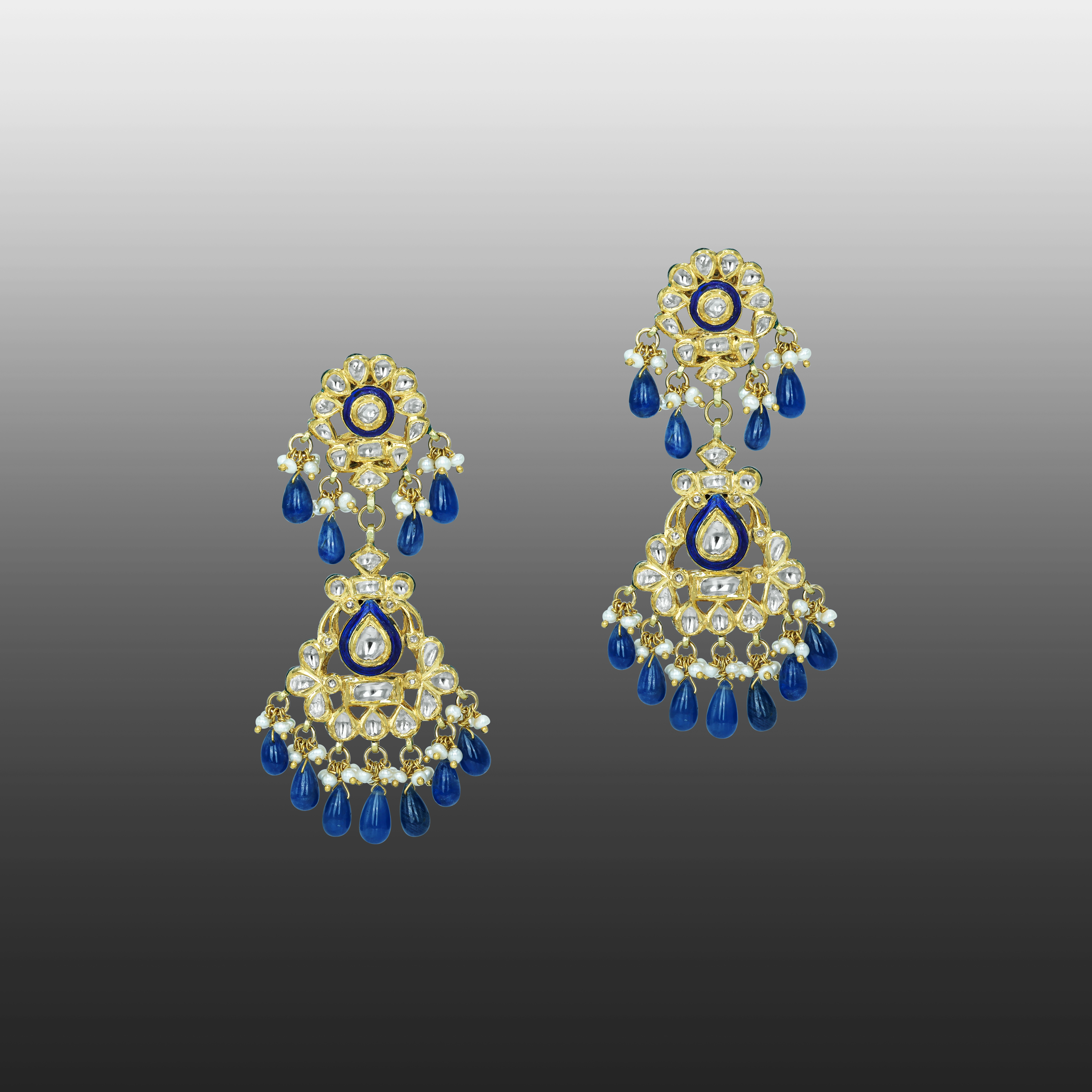 Blue Enamel Polki Earrings with Blue Drops