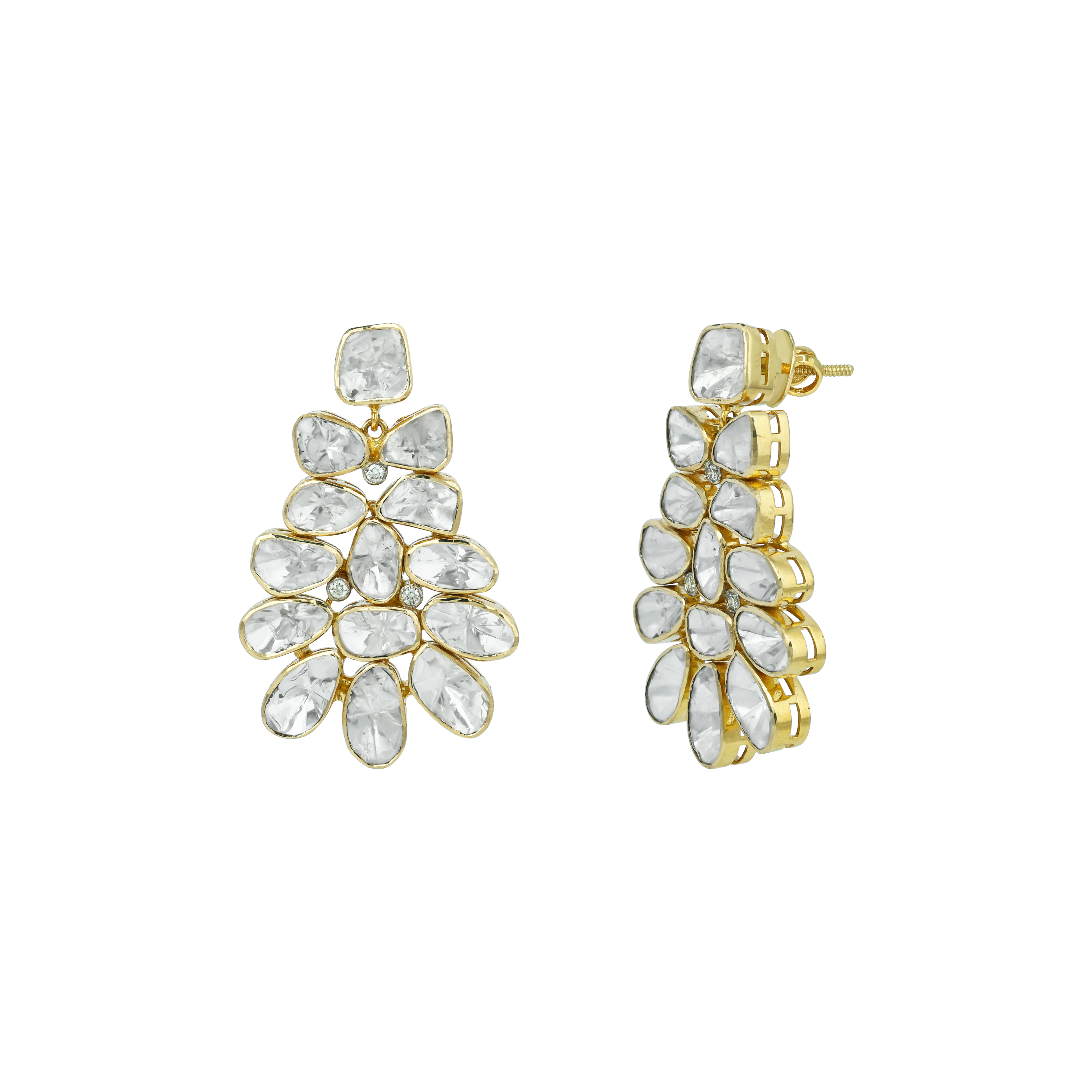 Polki Floral Cascade Earrings with Unshaped Accents