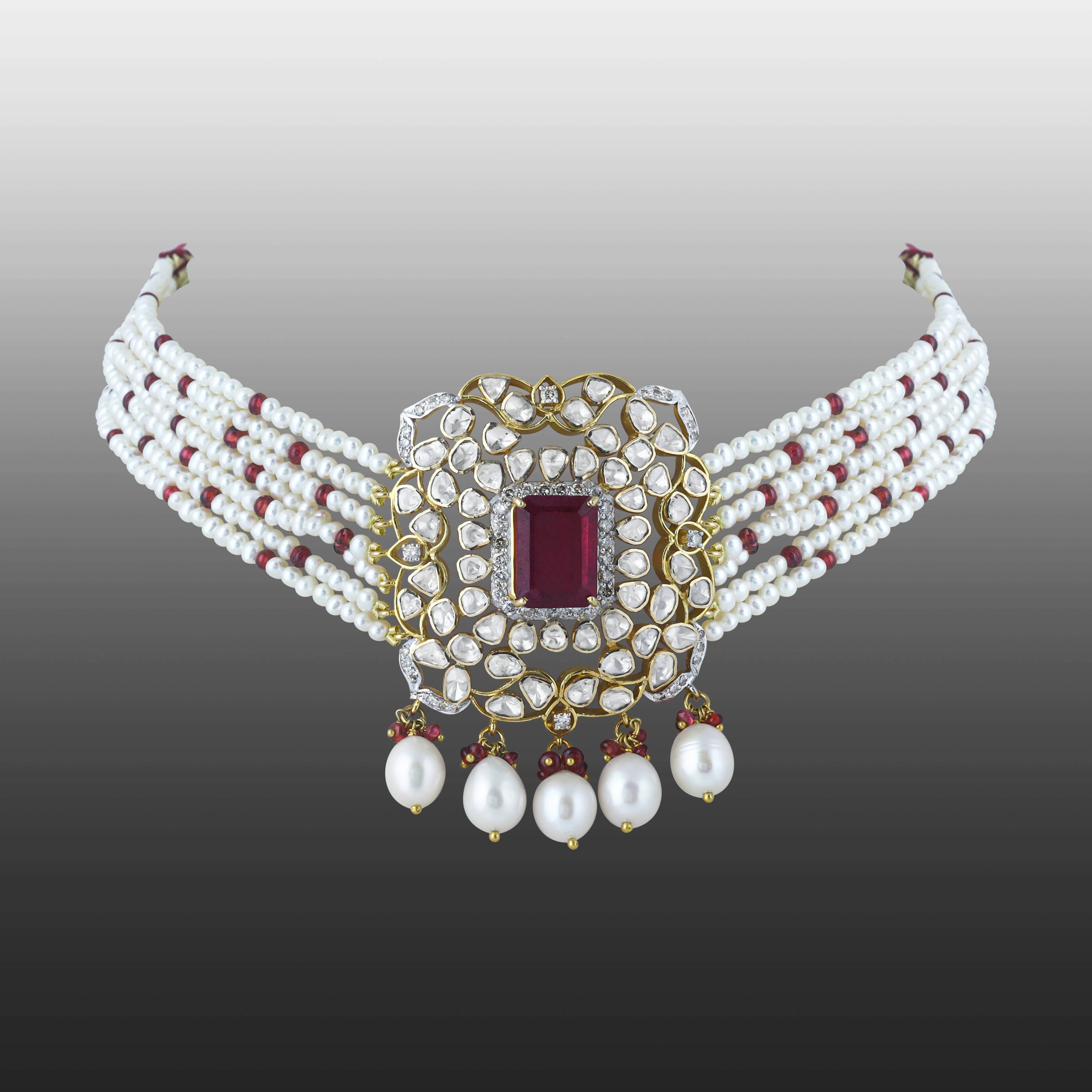 Tourmaline and Polki Choker with Pearl Strands and Spinels