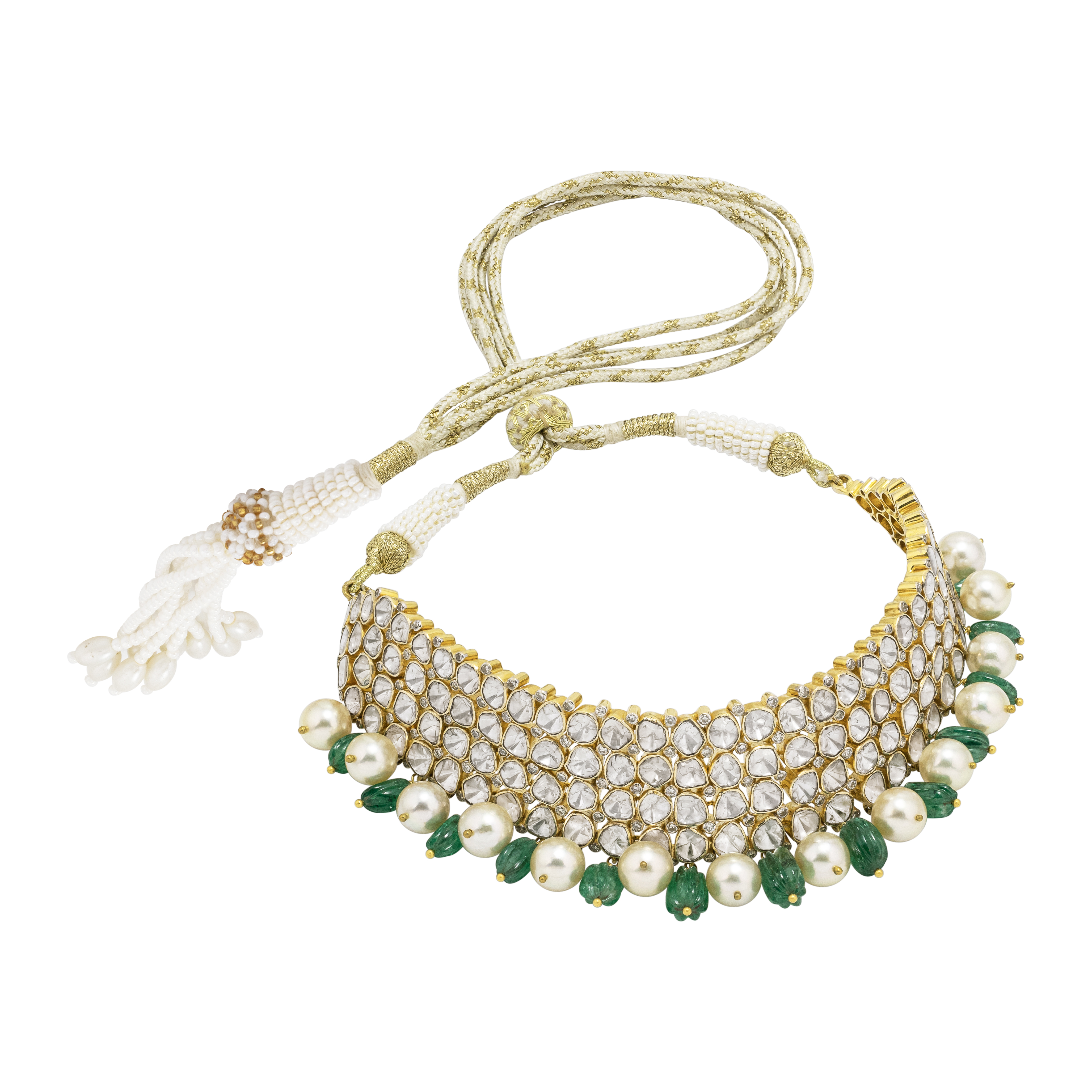 Radiant Diamond Choker with Green Tumble Stones & Pearls