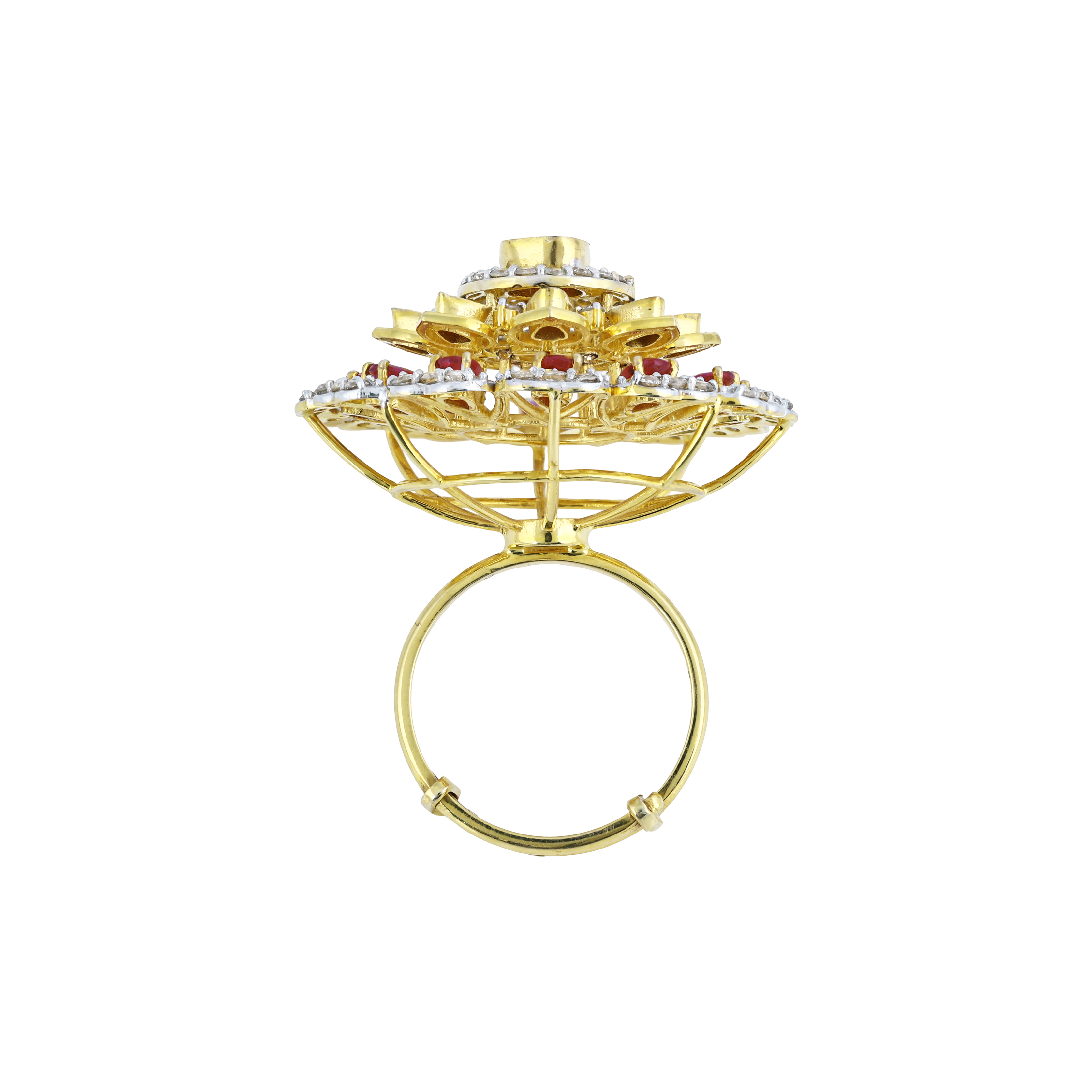 Polki Ring with Red Talaf and Diamond Floral Motif