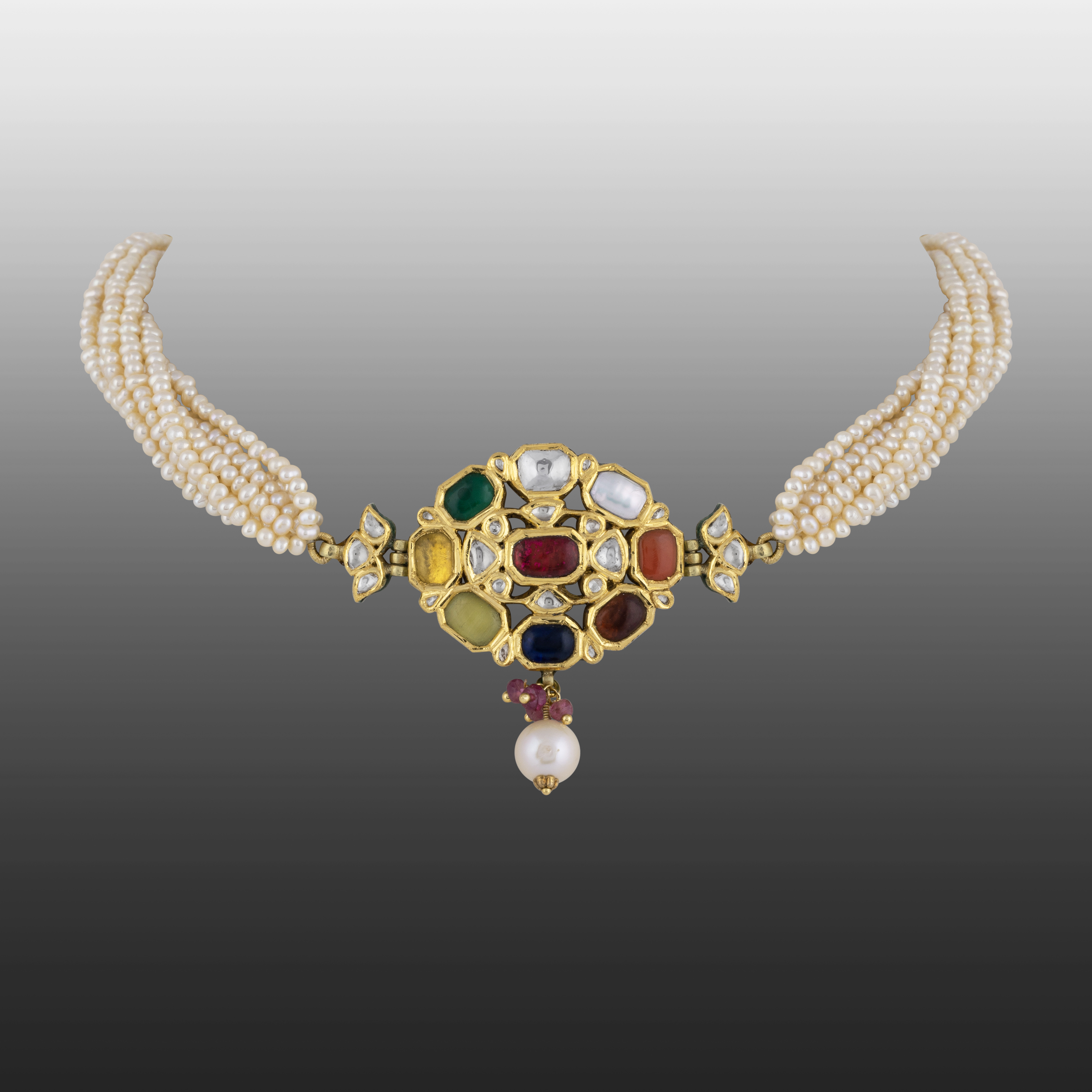 Navratna Choker with Pearl Strands ,Beads, and Celestial Gems