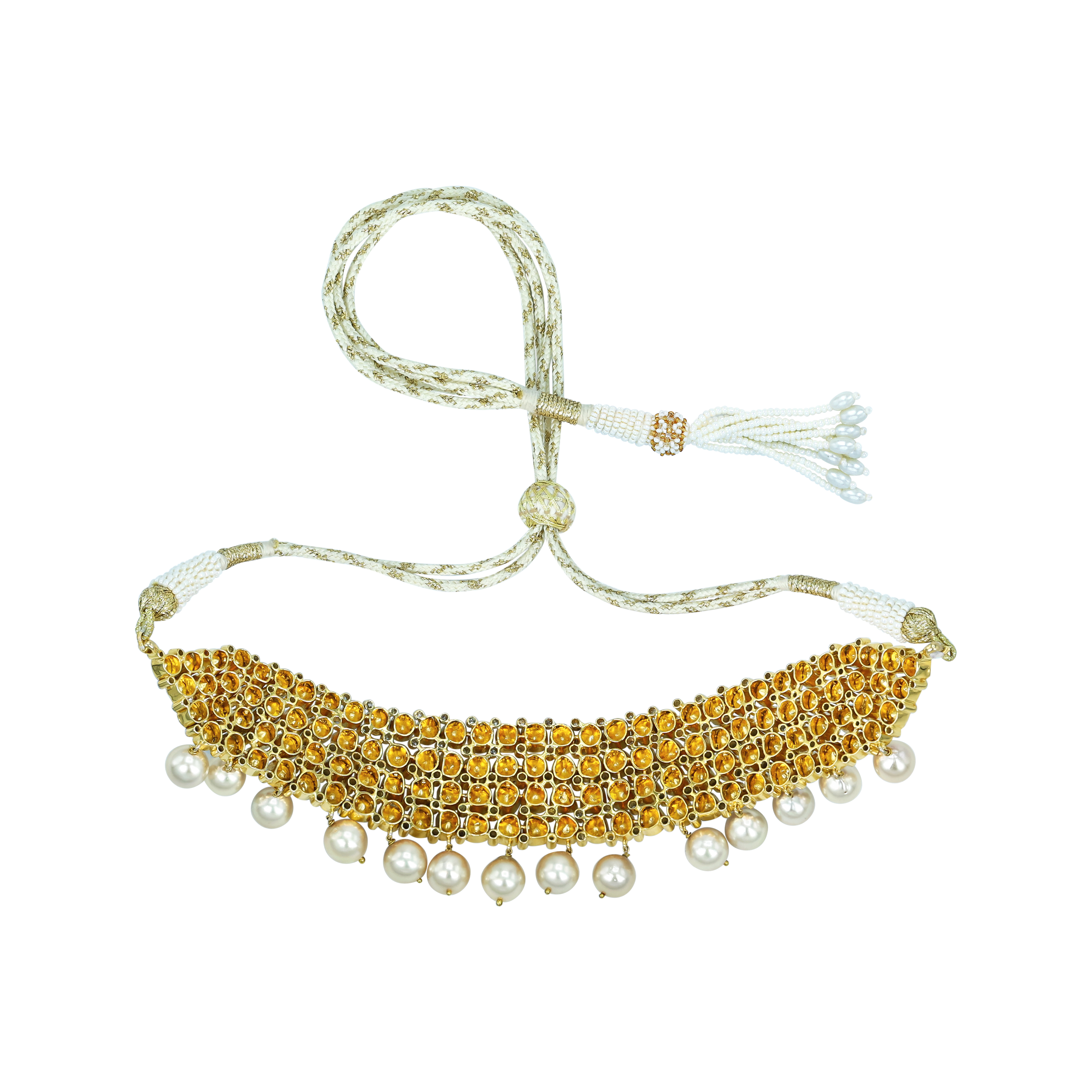 Polki Diamond Choker with Multi-Row Design and Pearl Drops