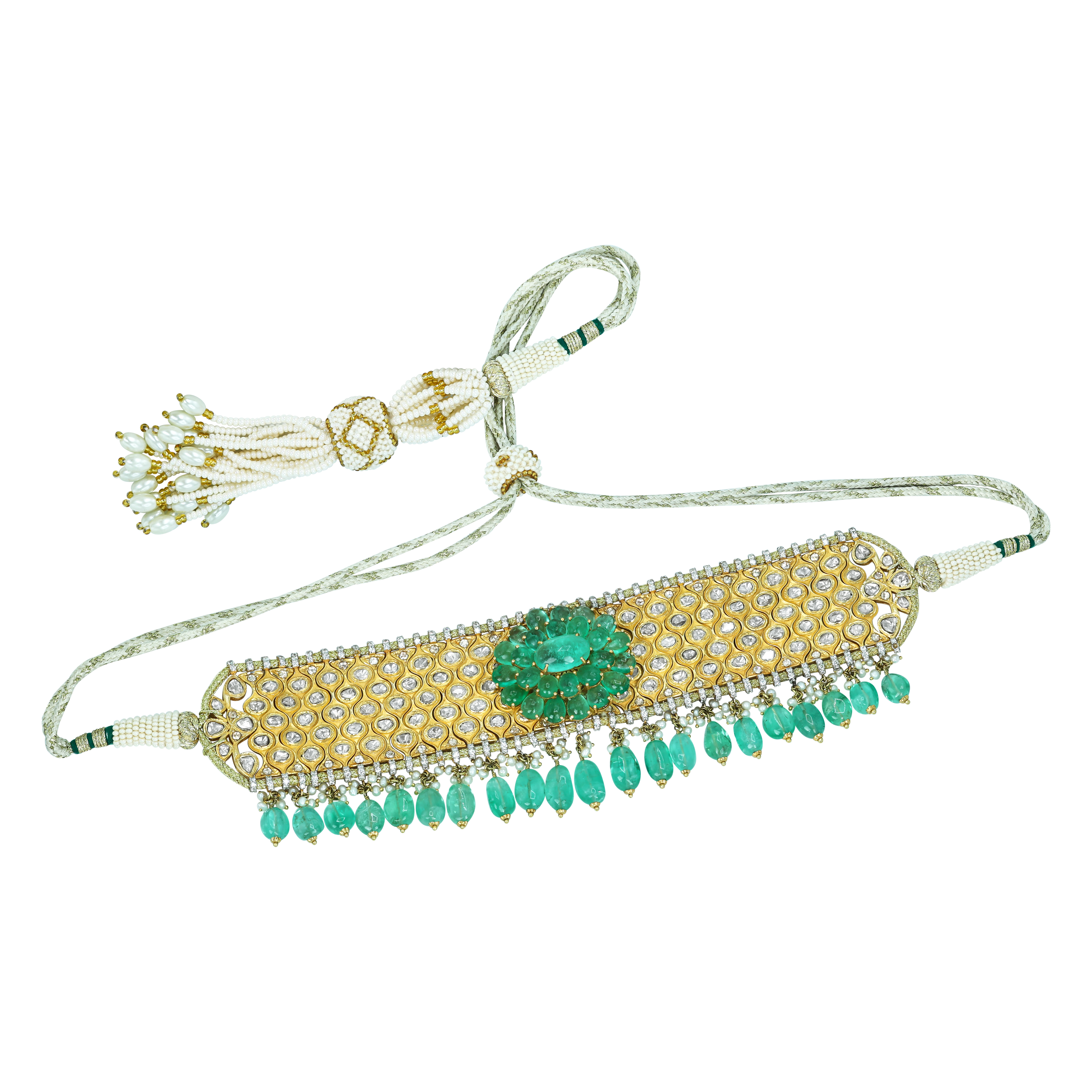 Polki Choker Set with Emerald Floral Motif and Drops
