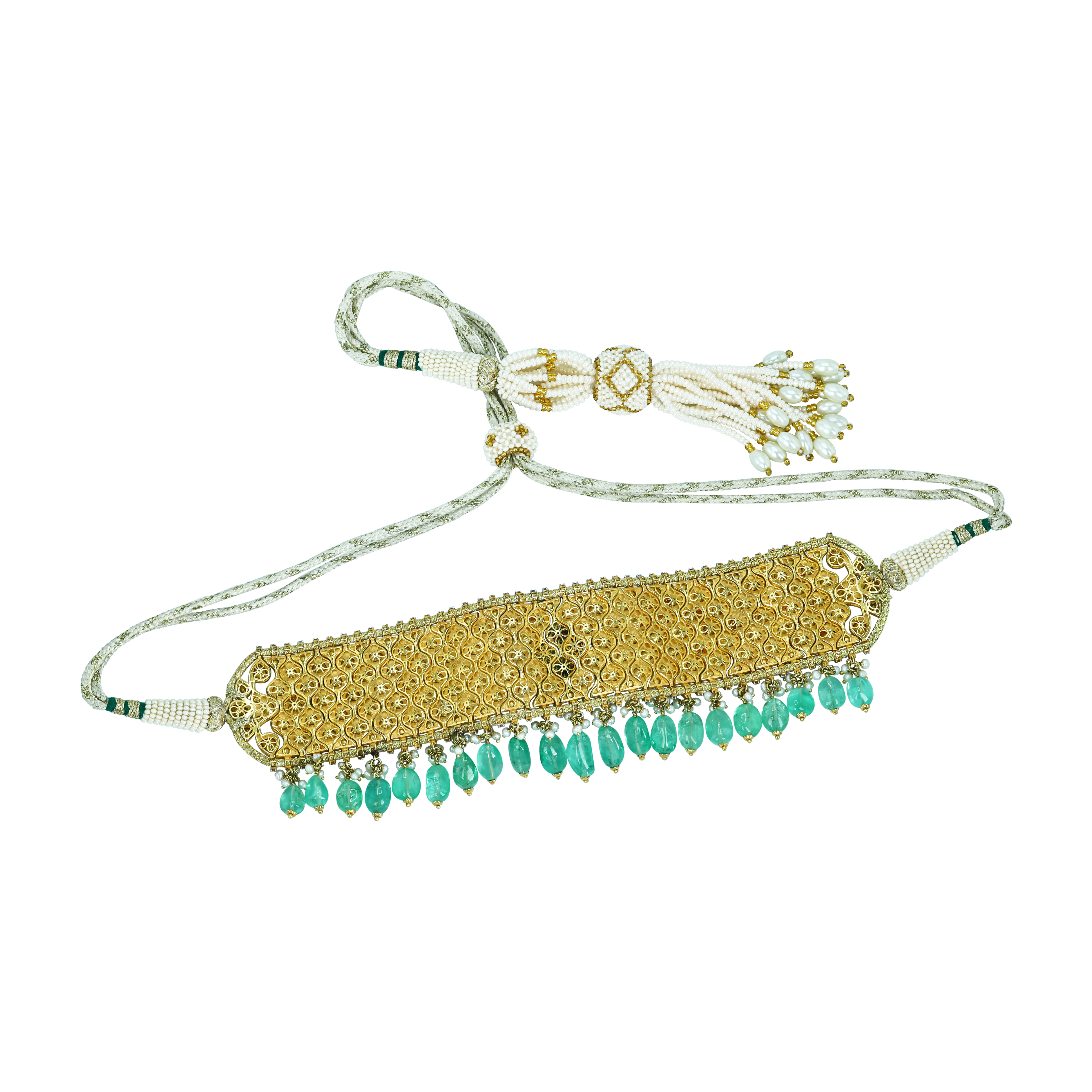 Polki Choker Set with Emerald Floral Motif and Drops