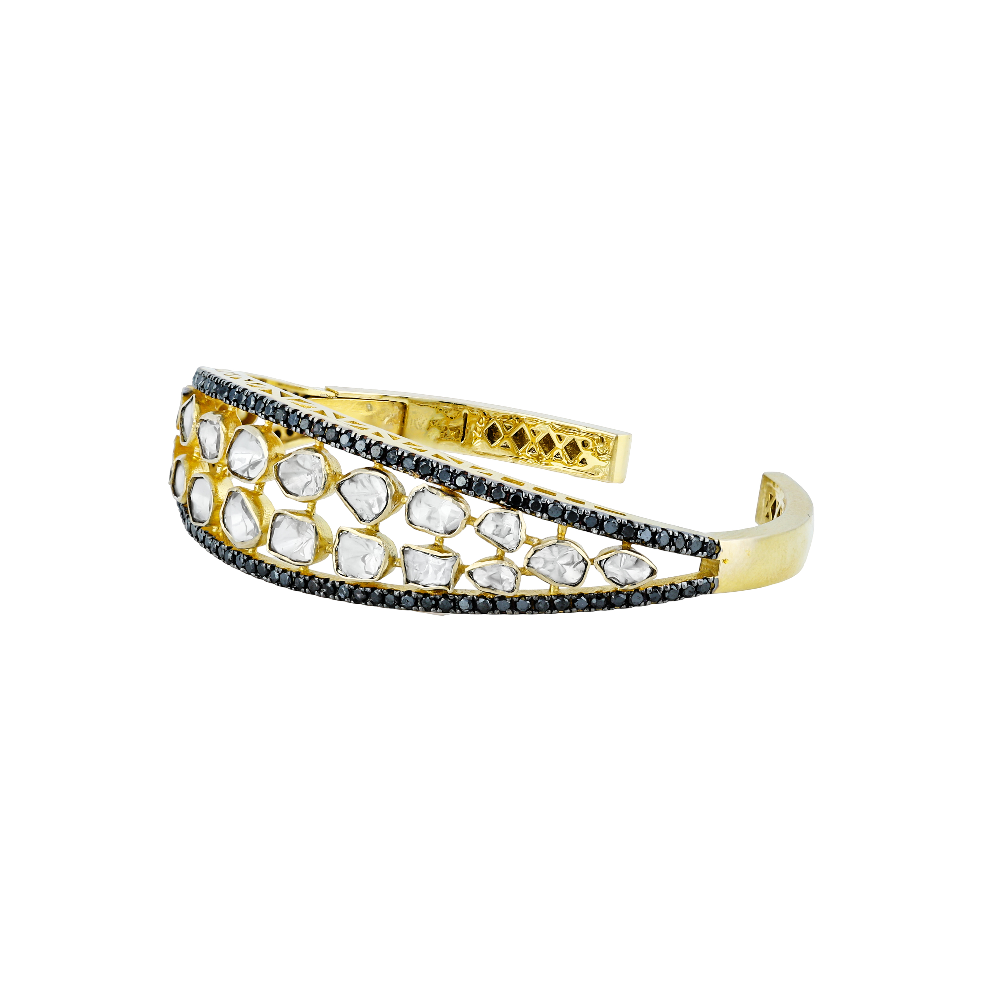 Open Cuff with Polki and Black Diamonds in Modern Design