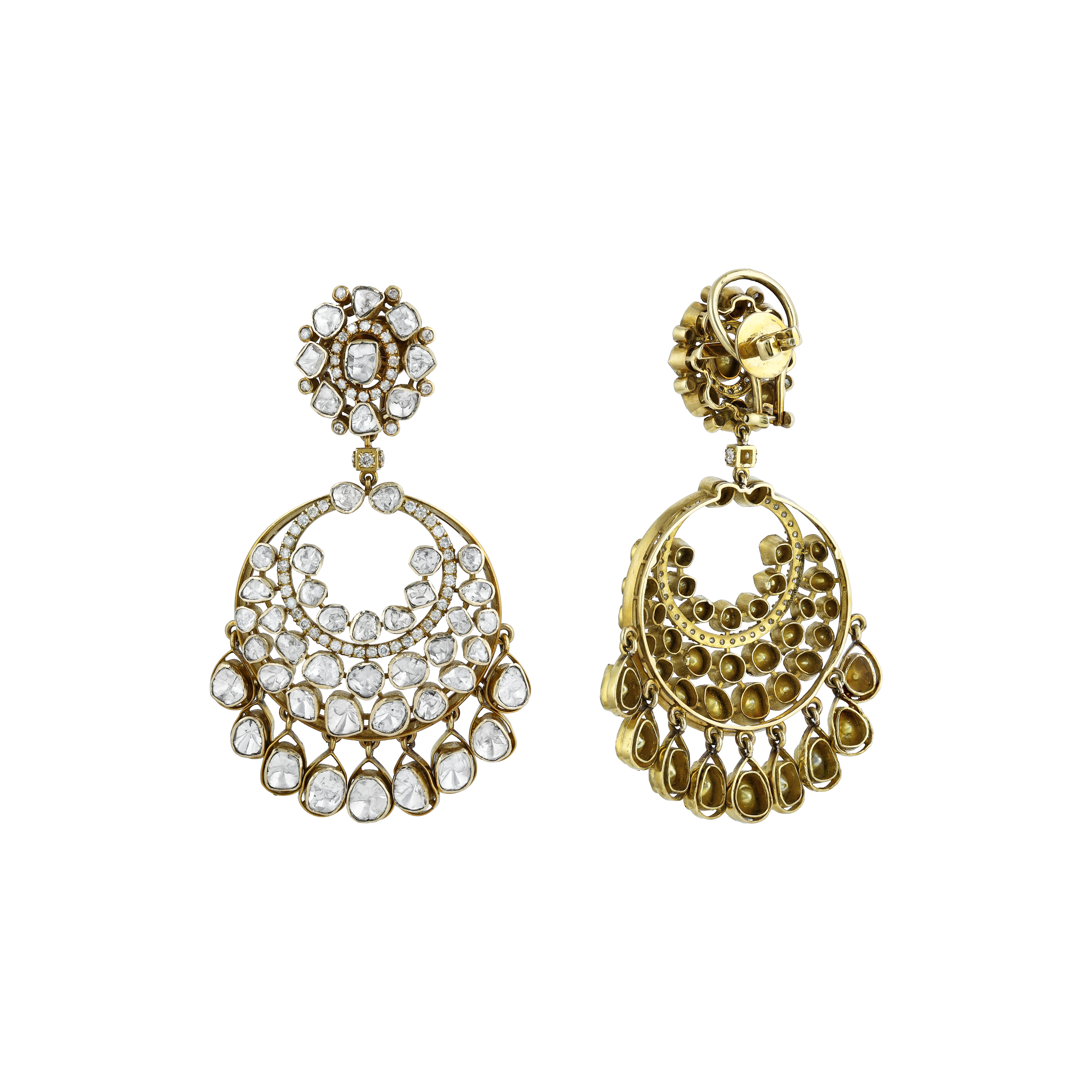 Polki Antique Chandbali Earrings with Polki Drops