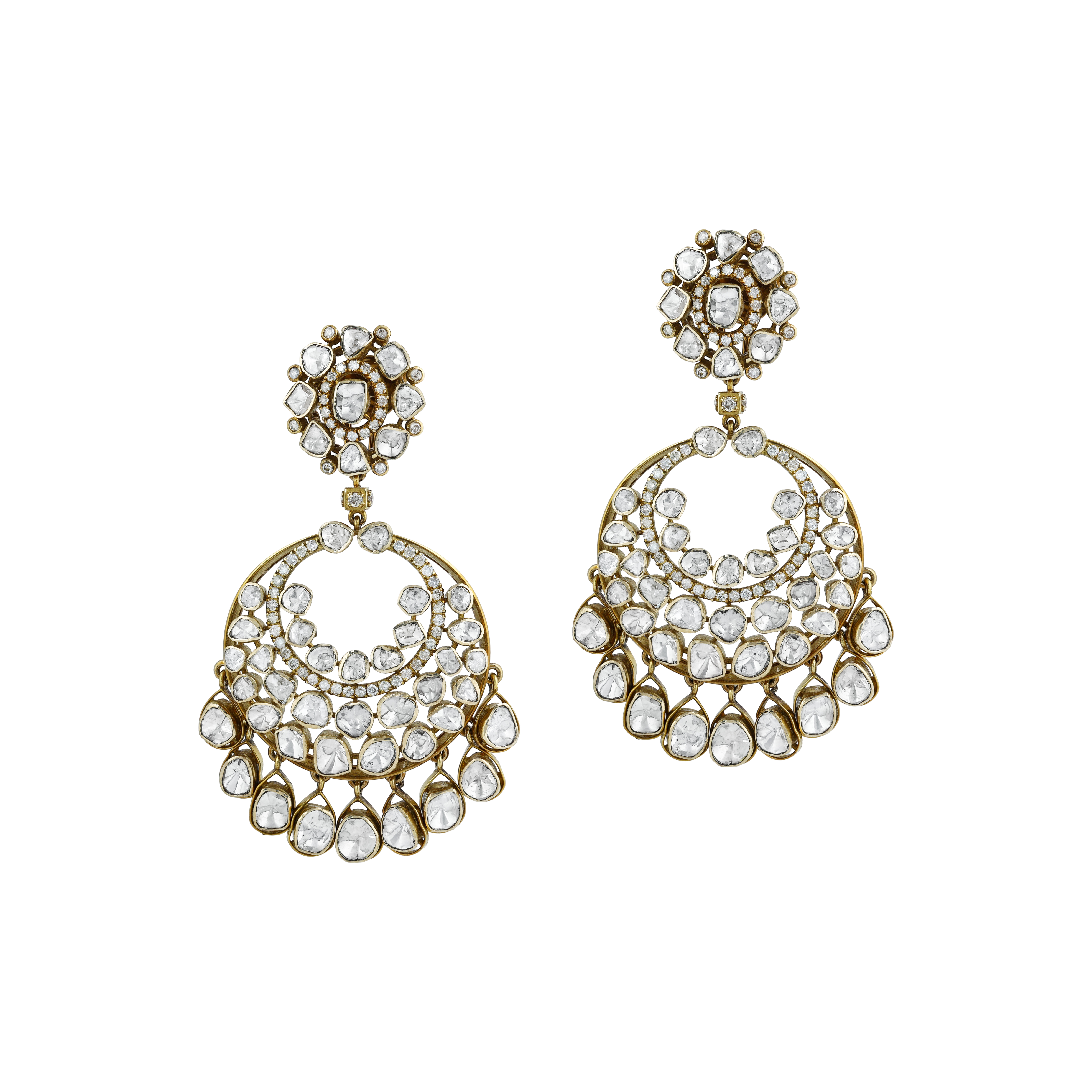 Polki Antique Chandbali Earrings with Polki Drops