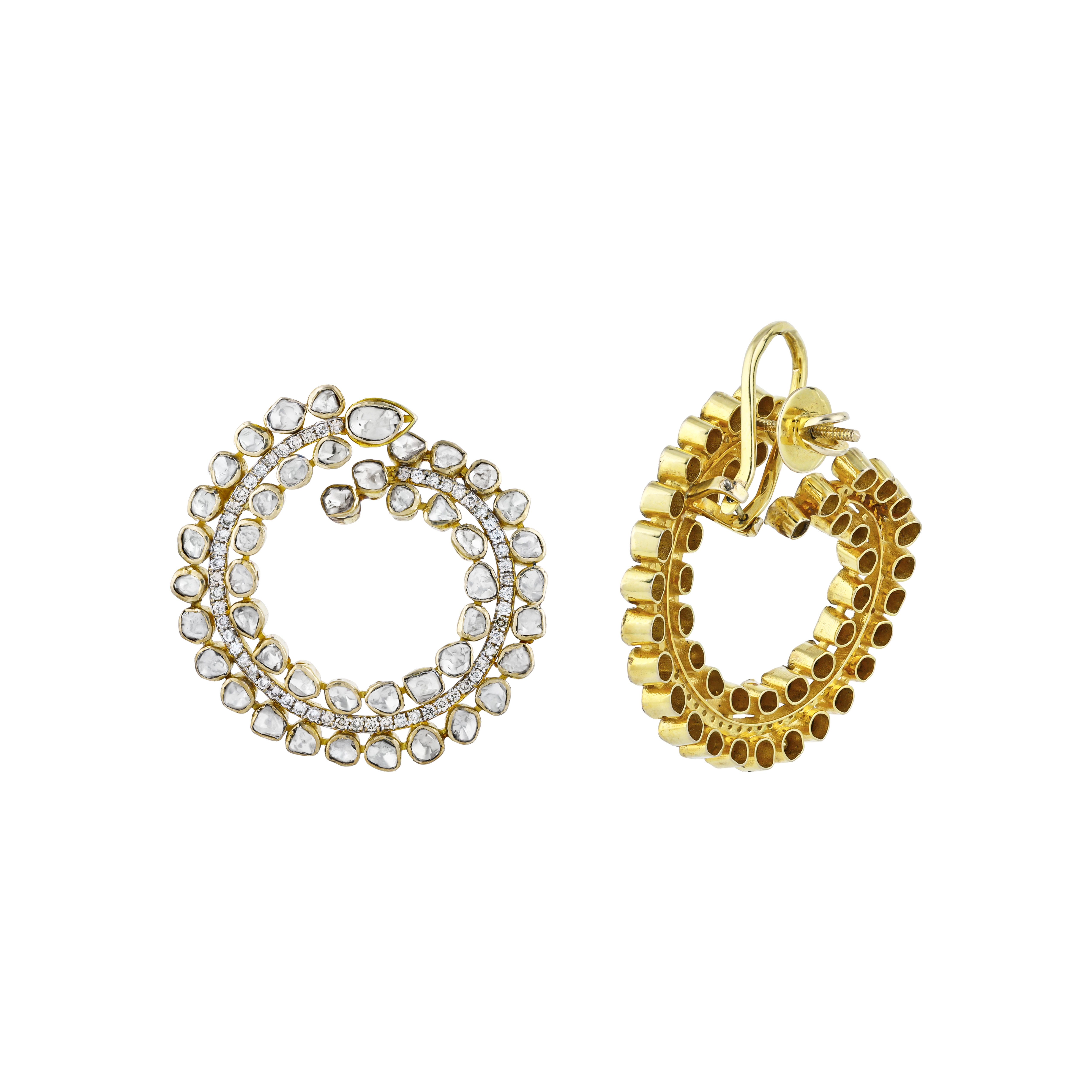 Spiral Polki Earrings with Uncut Diamonds in Modern Design