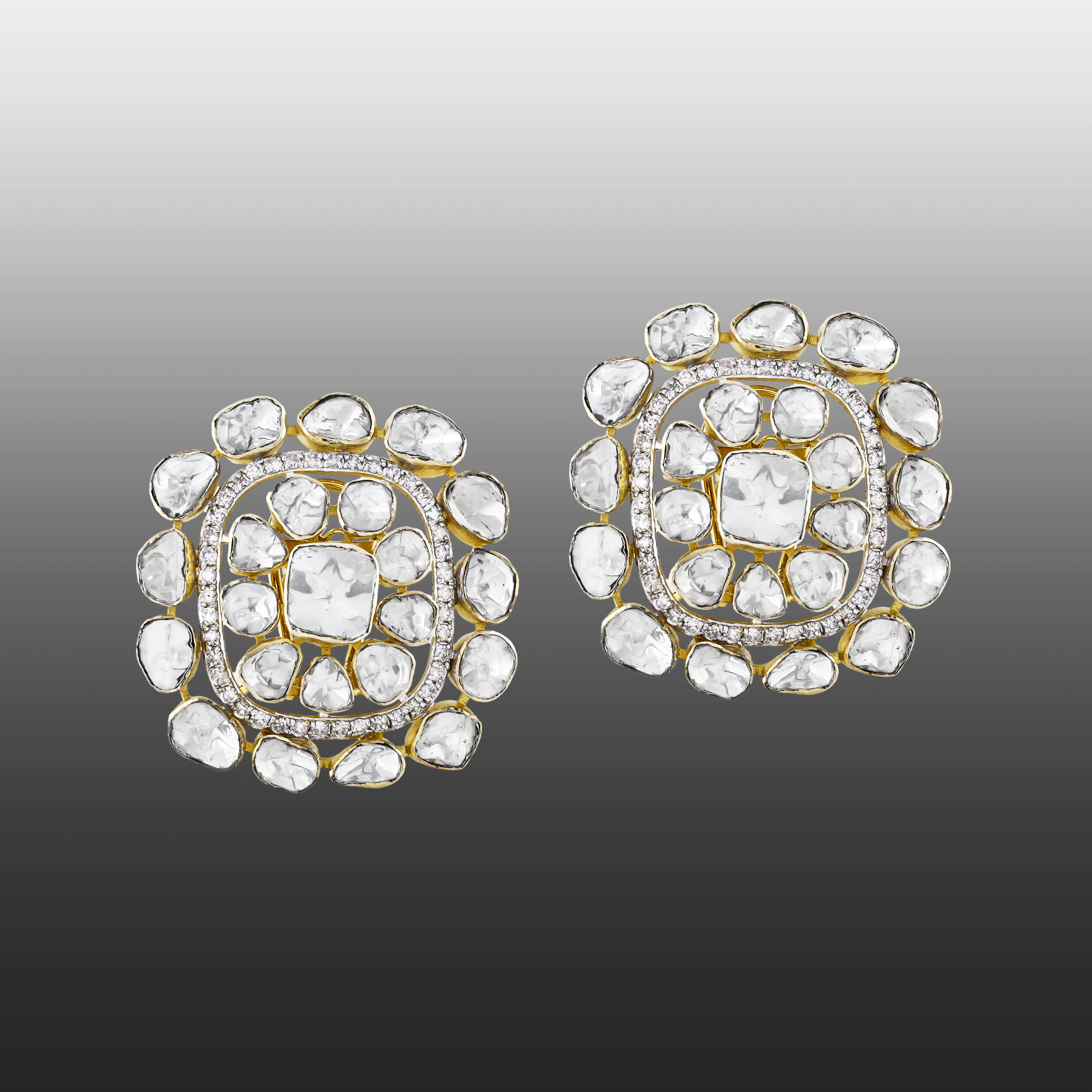 Squared Polki Earrings with White Look