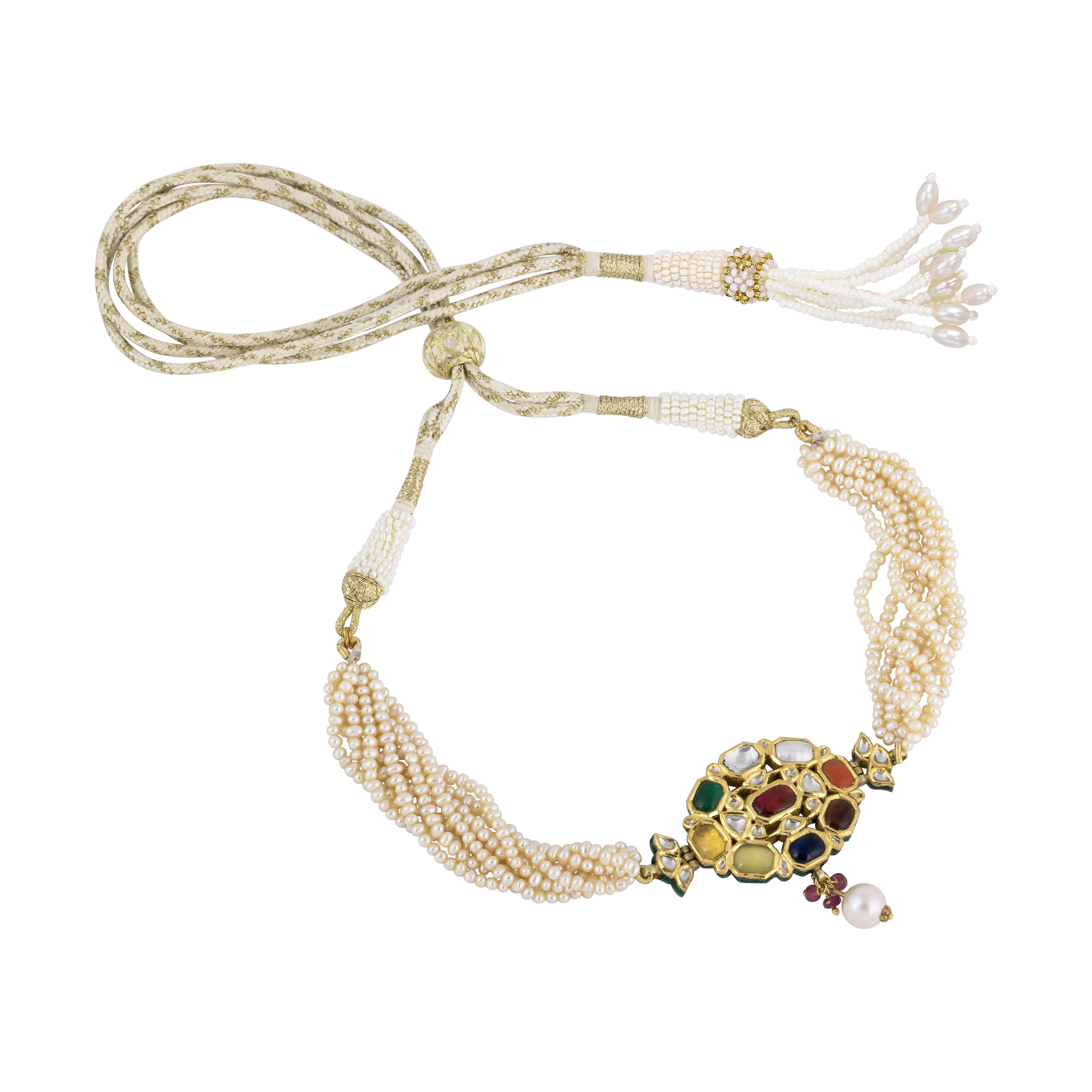 Navratna Choker with Pearl Strands ,Beads, and Celestial Gems