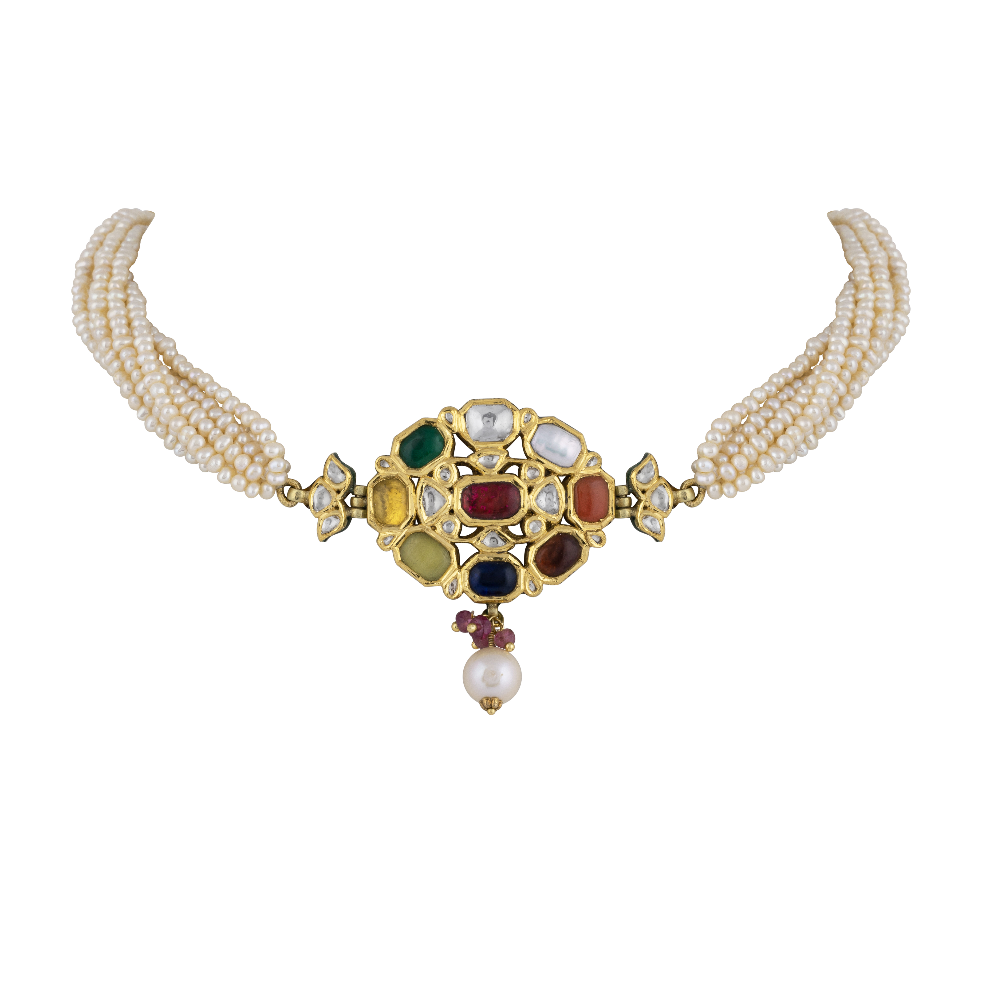 Navratna Choker with Pearl Strands ,Beads, and Celestial Gems