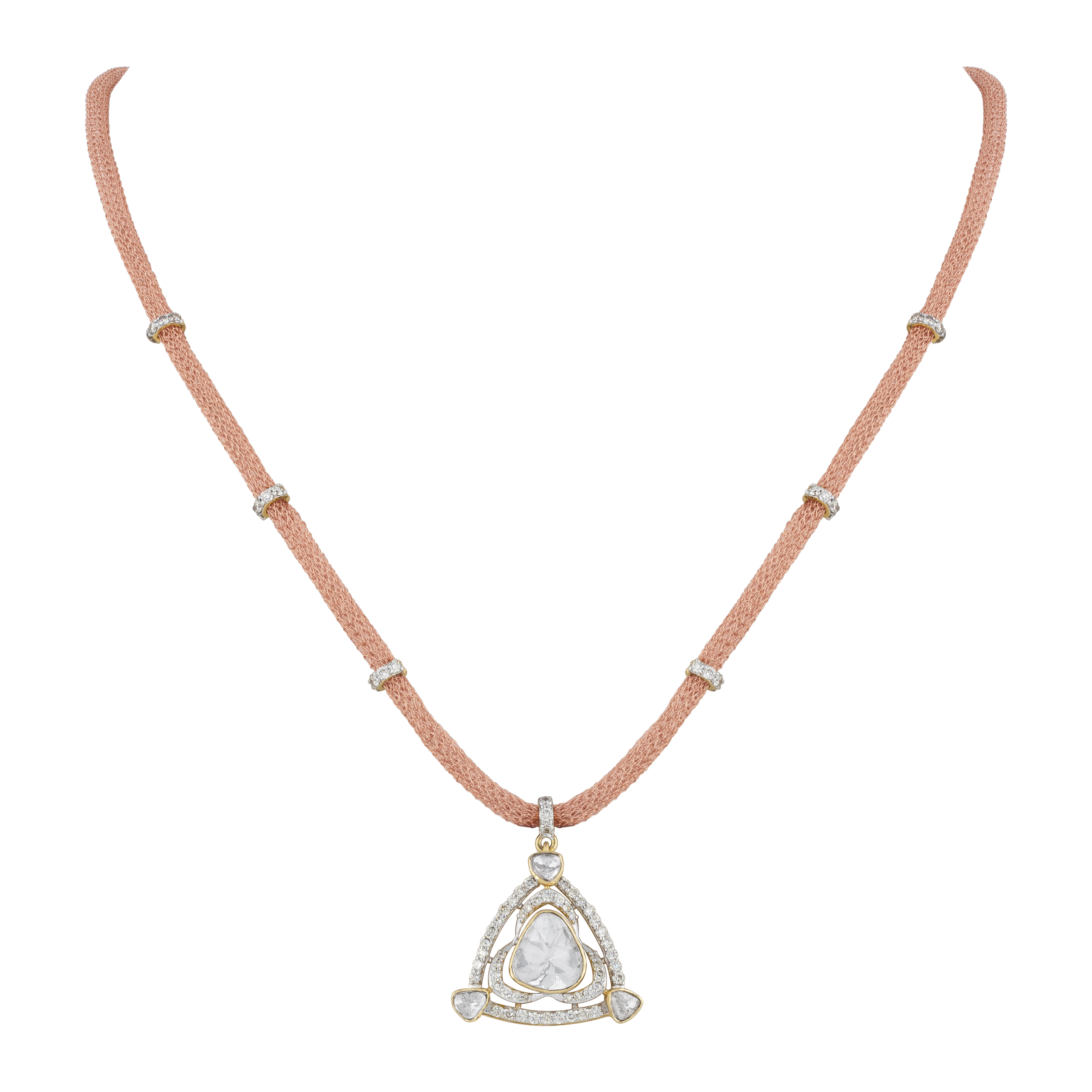 Diamond Polki Triangular Pendant with Rose Gold String