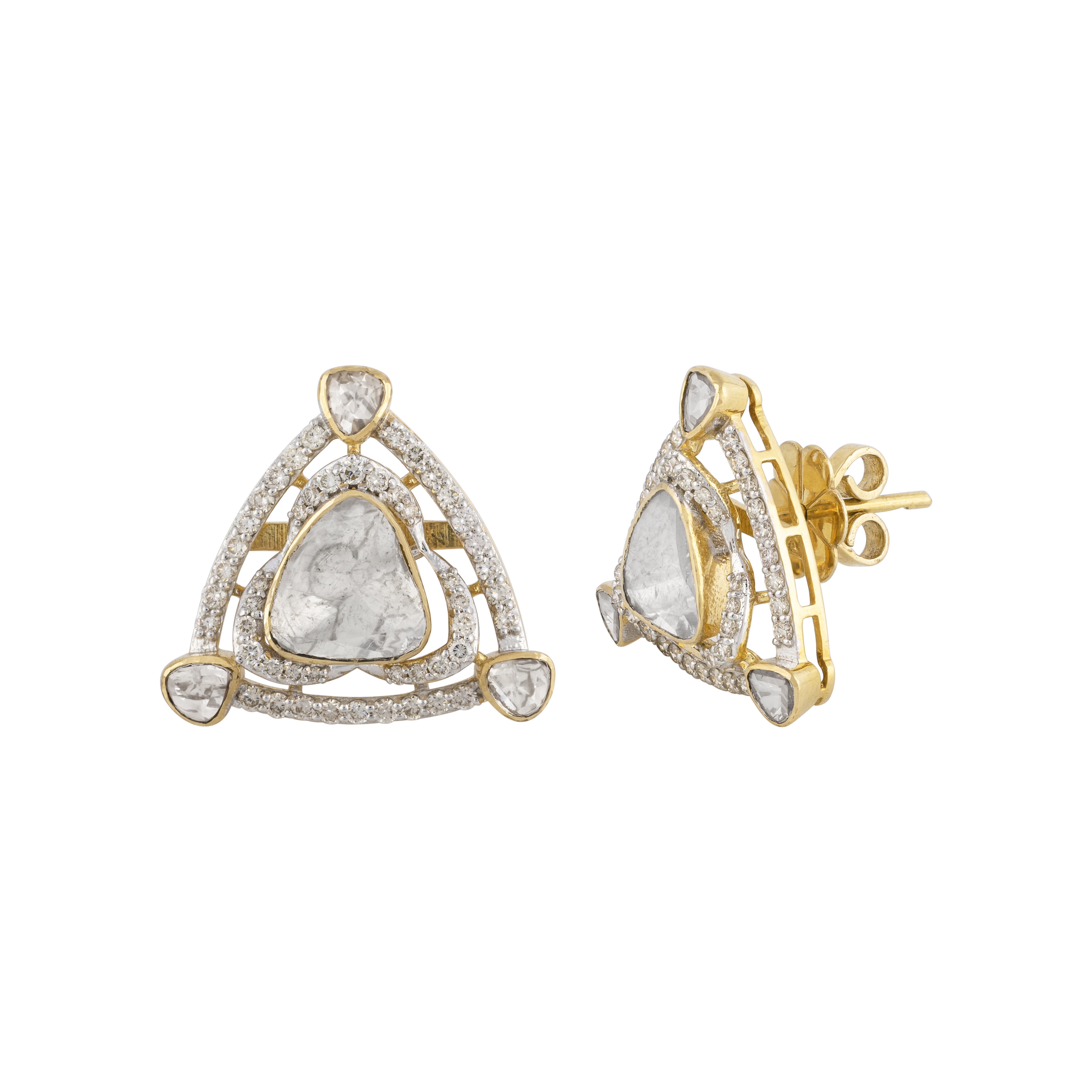 Diamond Polki Triangular Earrings