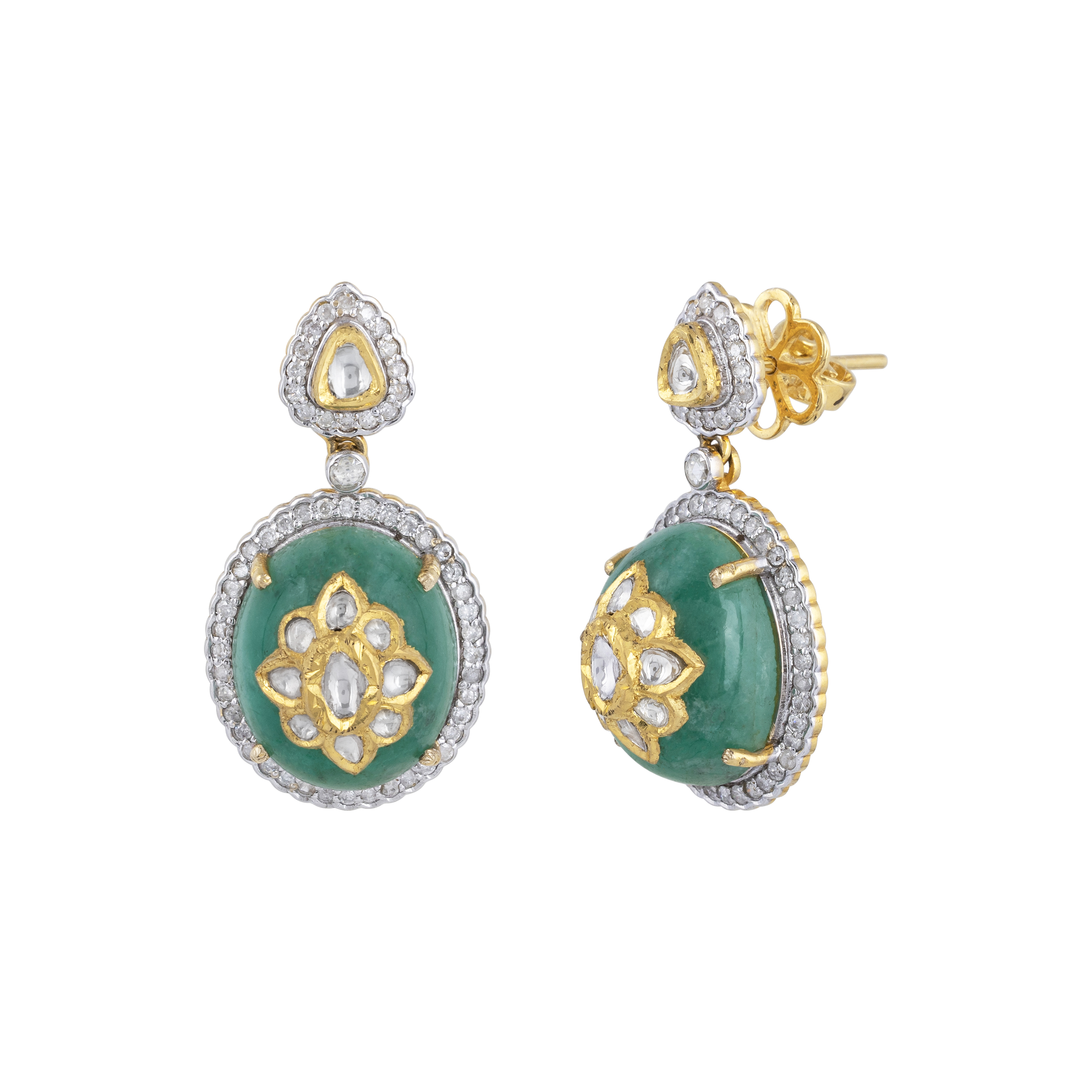 Emerald Jadau Earring with Diamond Halo