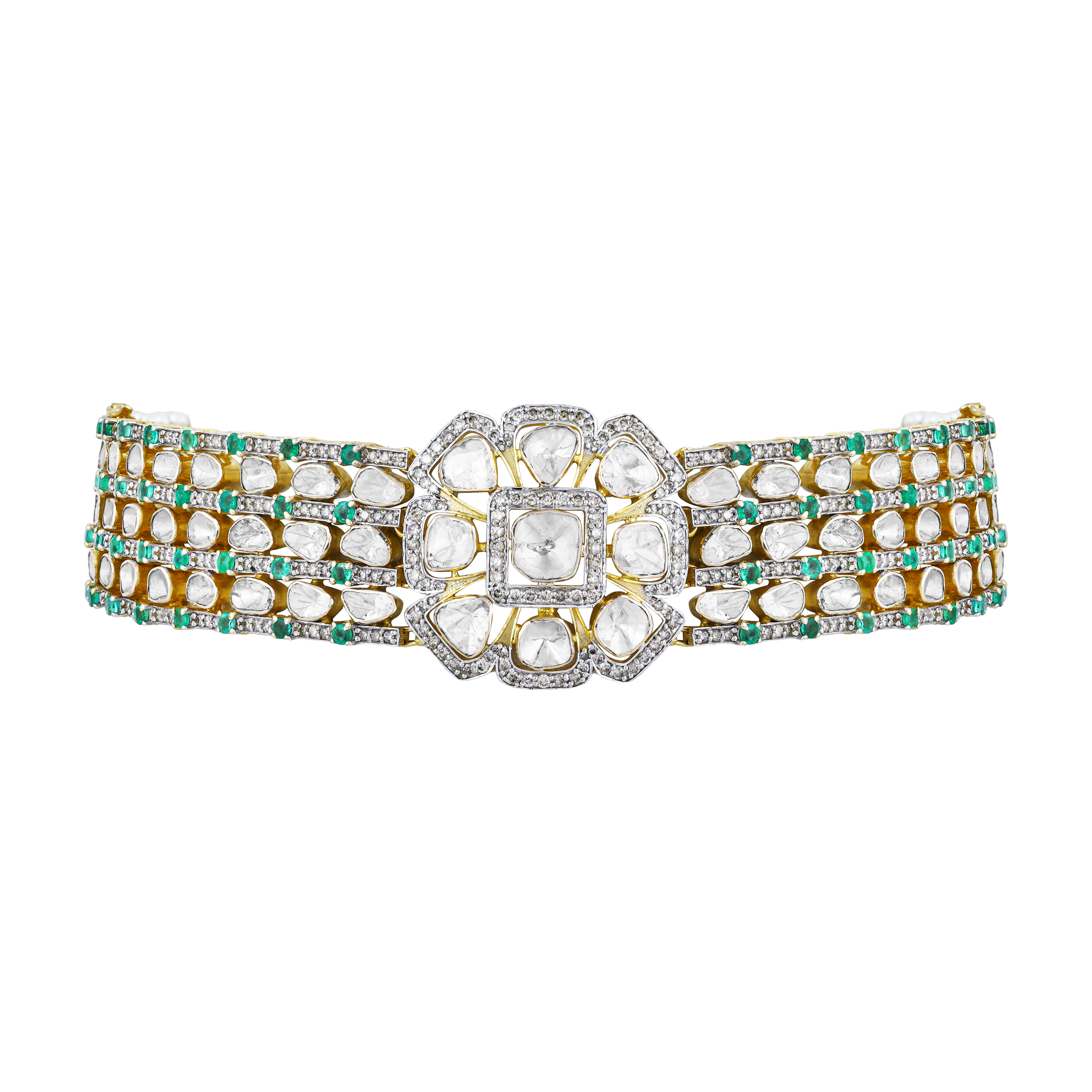 Convertible Bloom Bracelet Choker with diamonds and emeralds