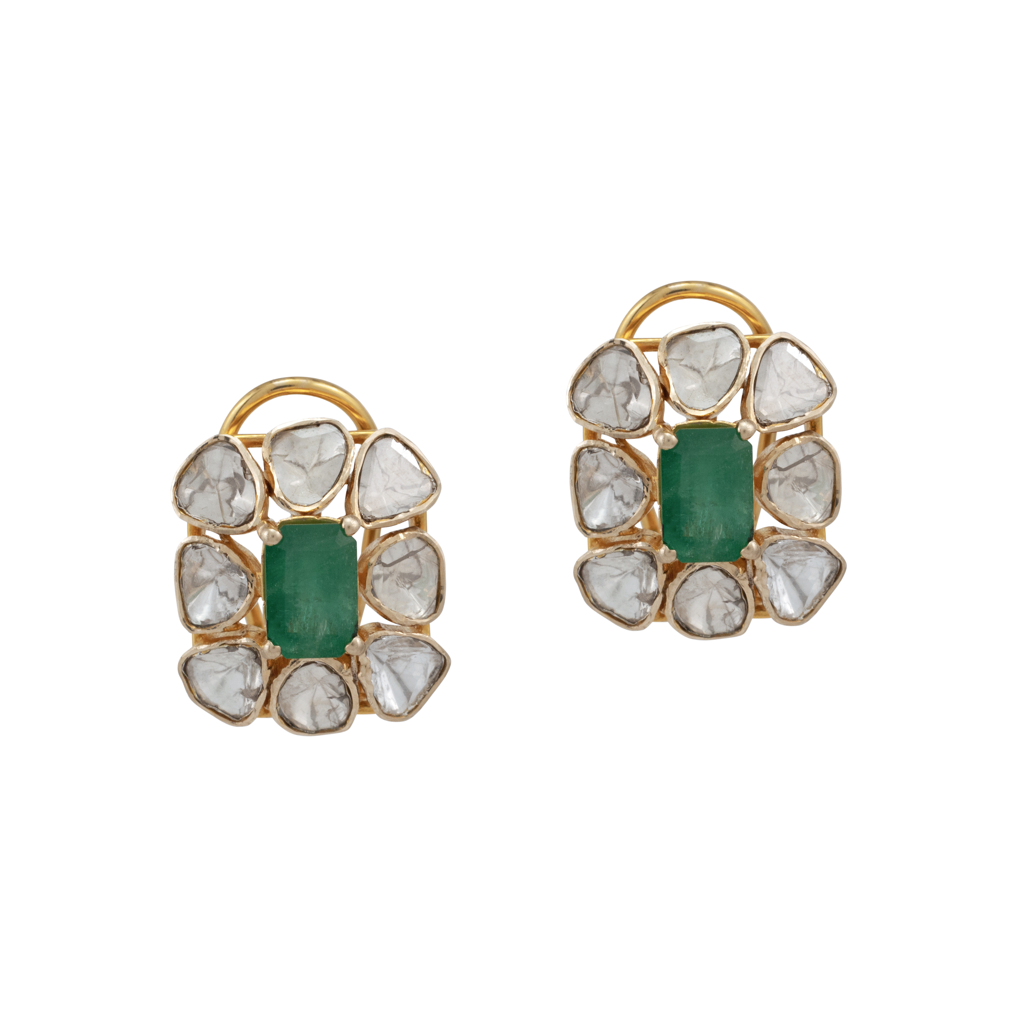 Step-Cut Emerald Polki Studs