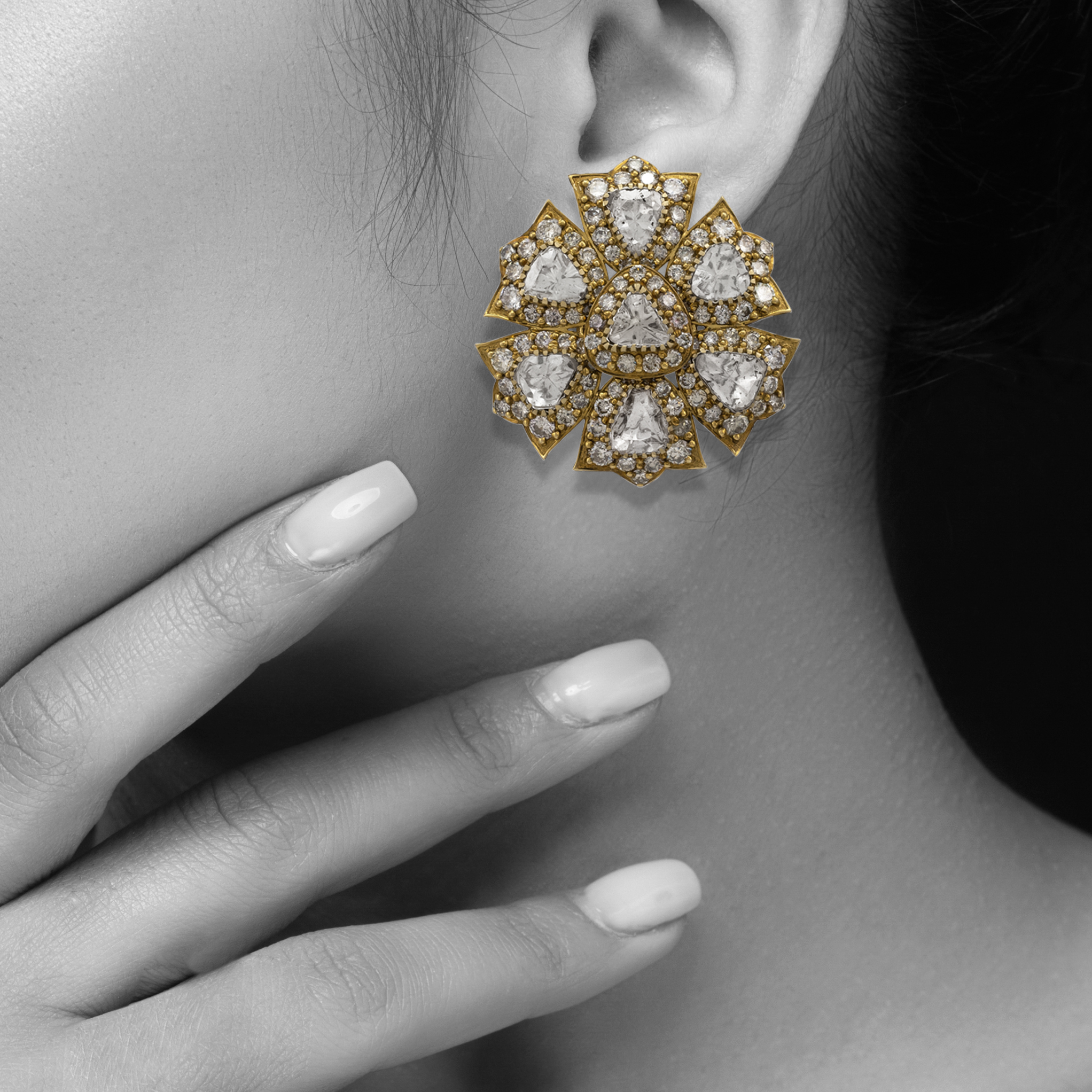 Antique-Finish Floral Polki Stud Earrings