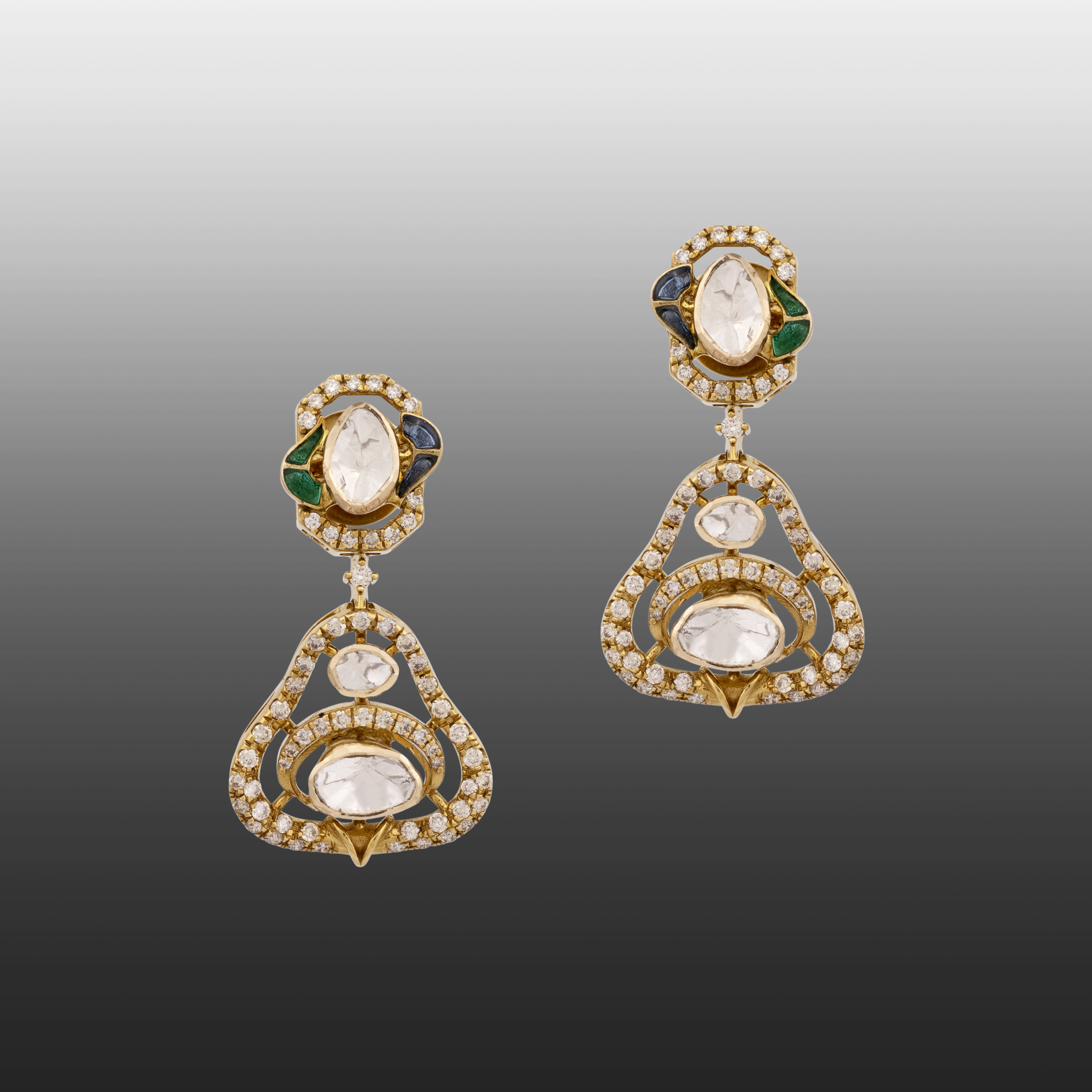 Polki Drop Earring with Blue-Green Talaf Detailing