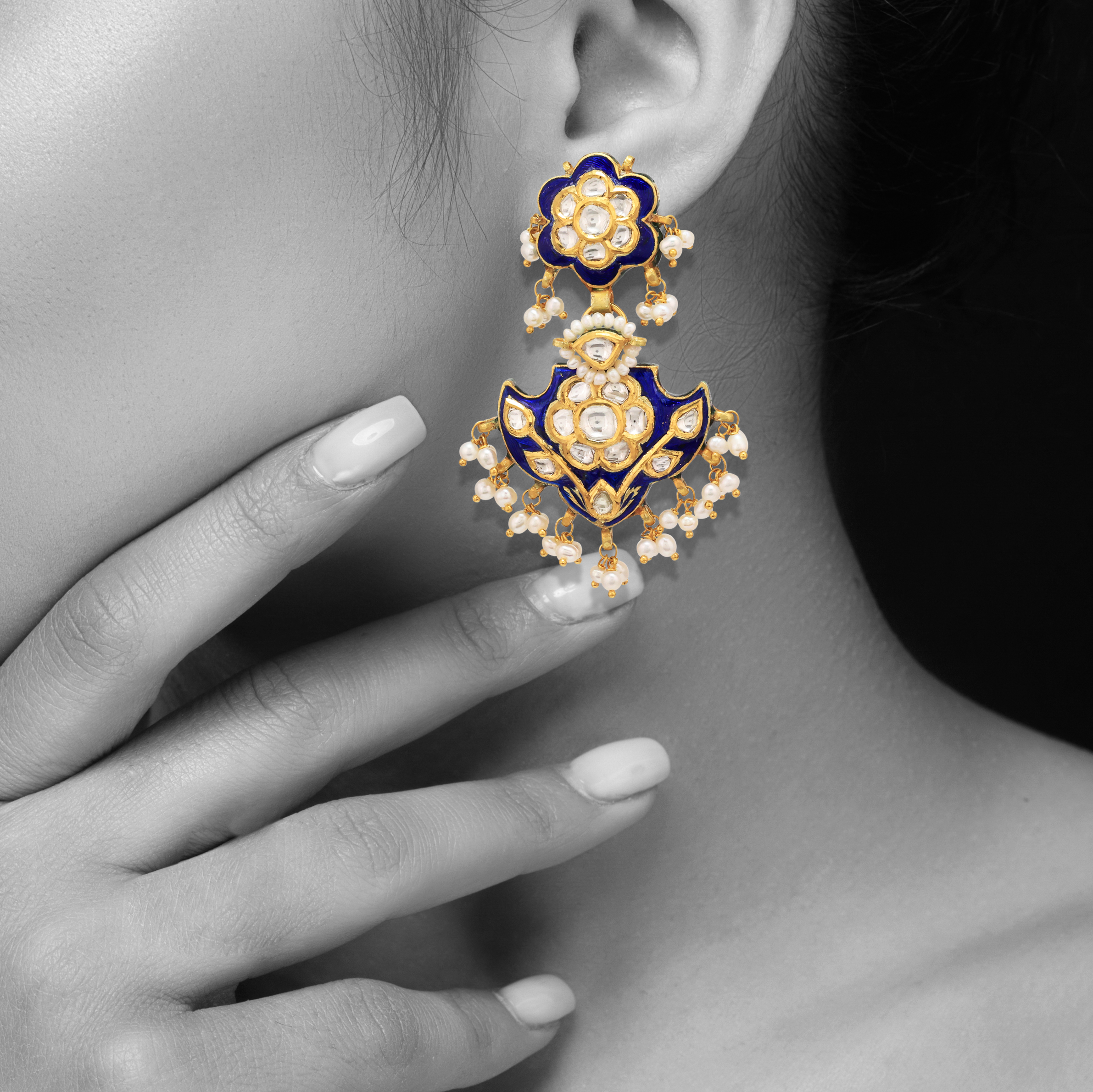 Pankhi Polki Earrings with Blue Enamel