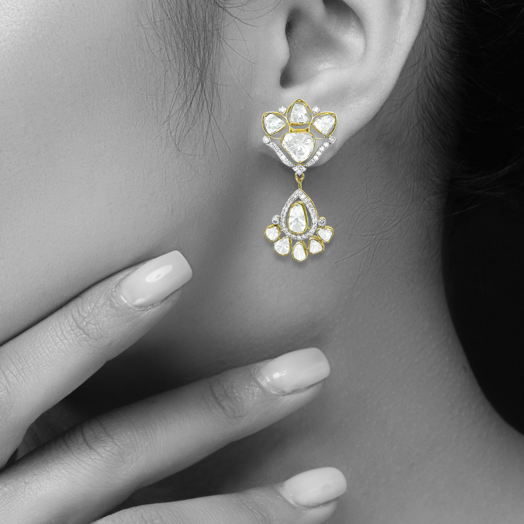 Floral Teardrop Polki Earrings