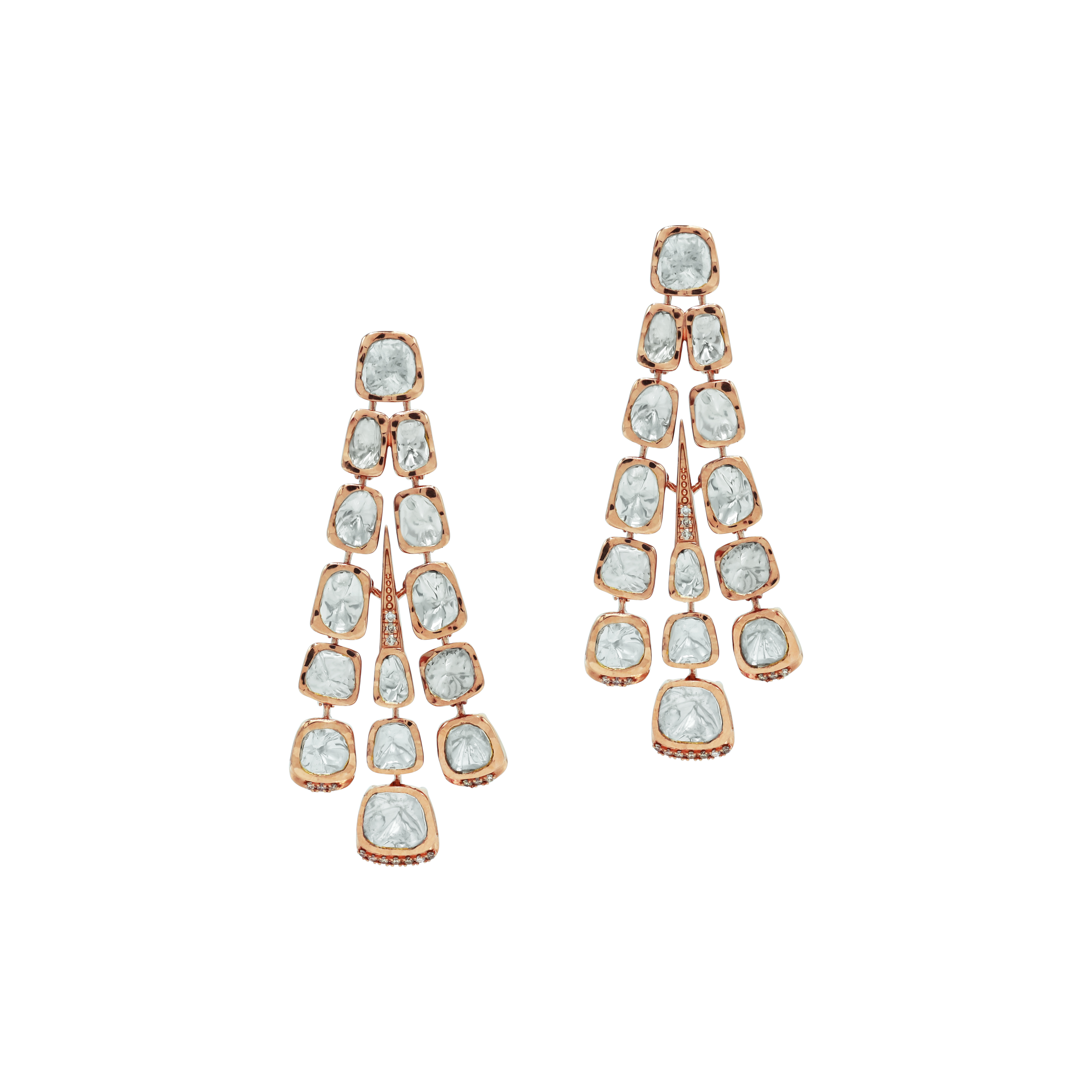 Rose Gold Polki Necklace Set with Cascading Fan-Like Design