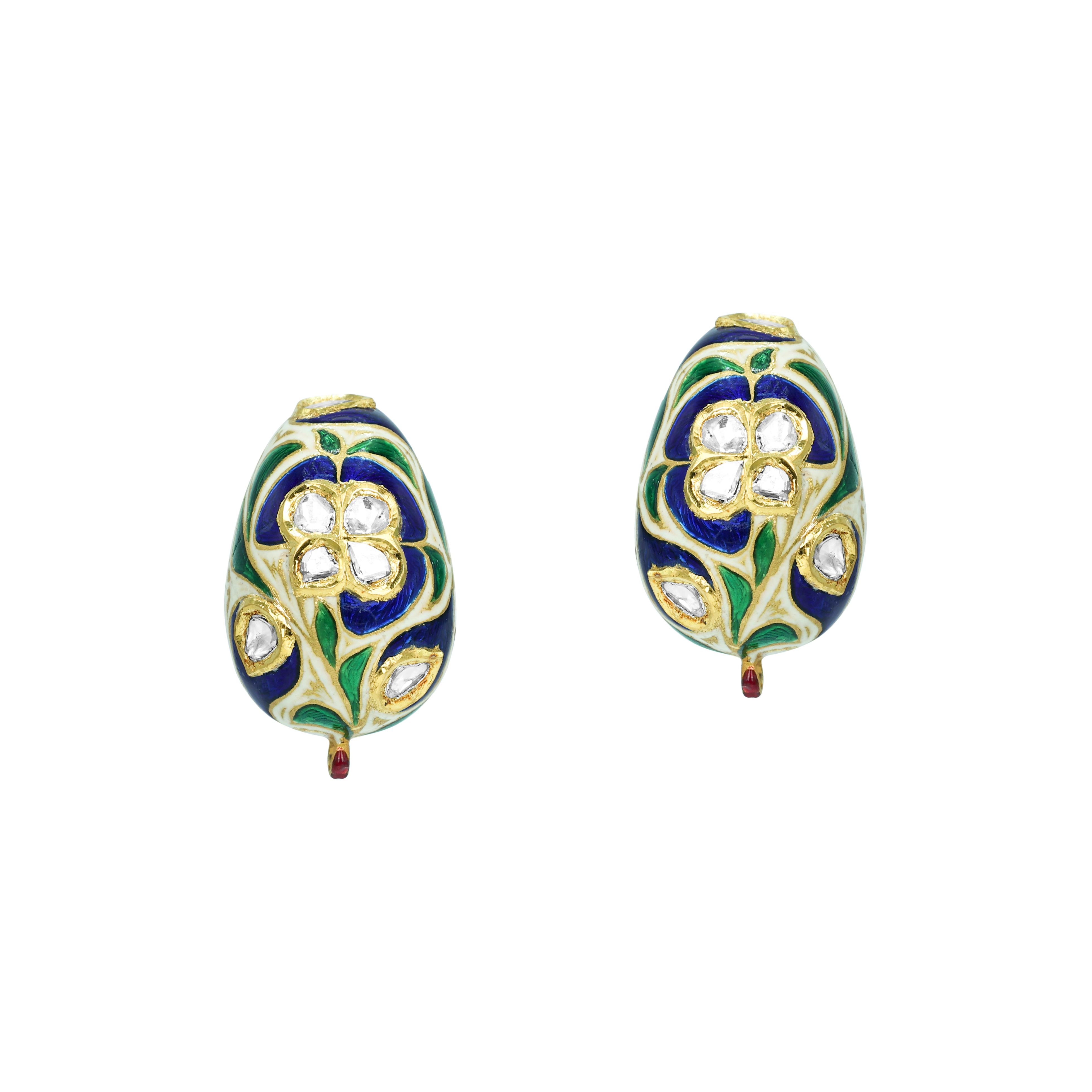 Blue Enamel Hasli Necklace Set with Polkis and Green Accents