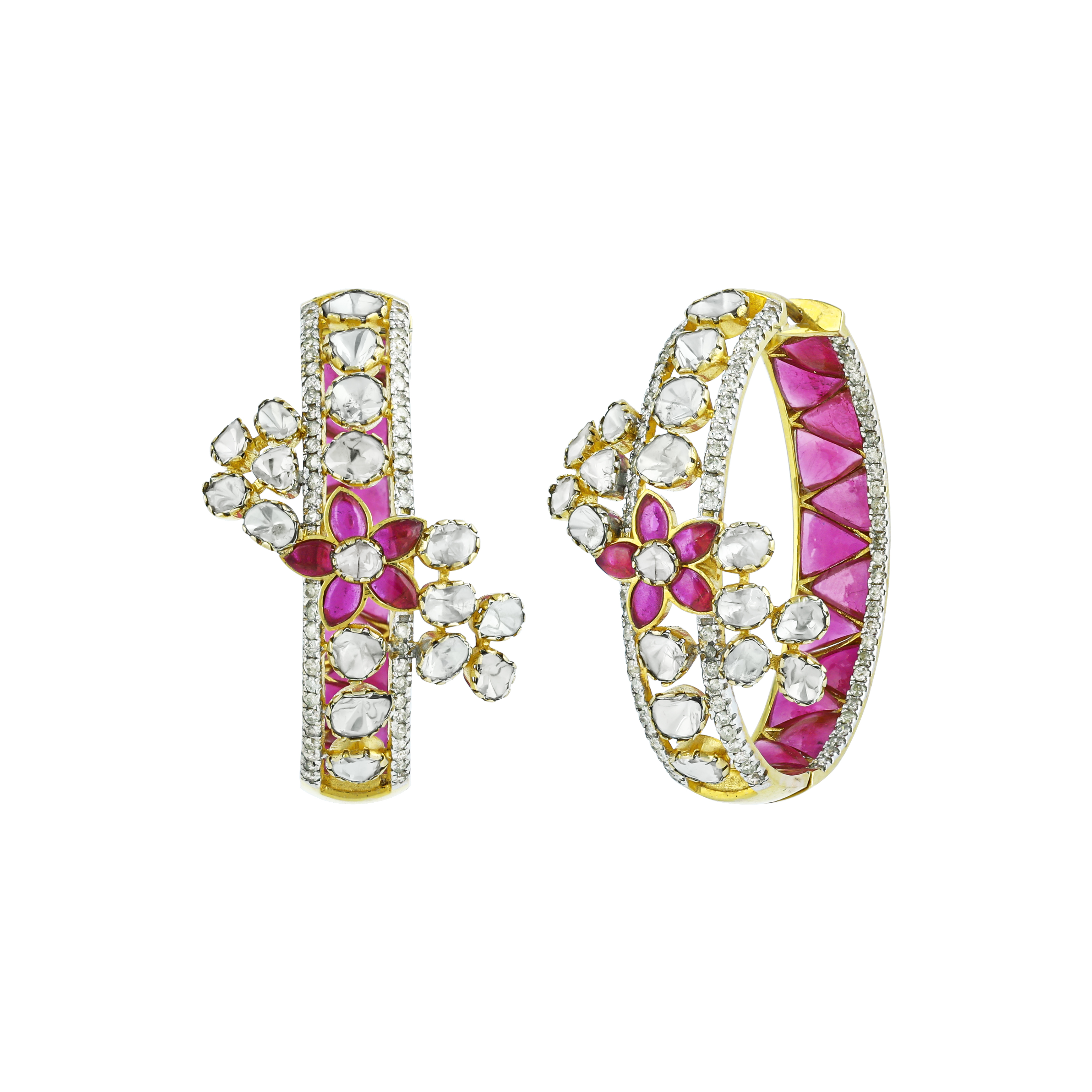 Polki Hoop Earrings with Pink Talaf and Diamonds