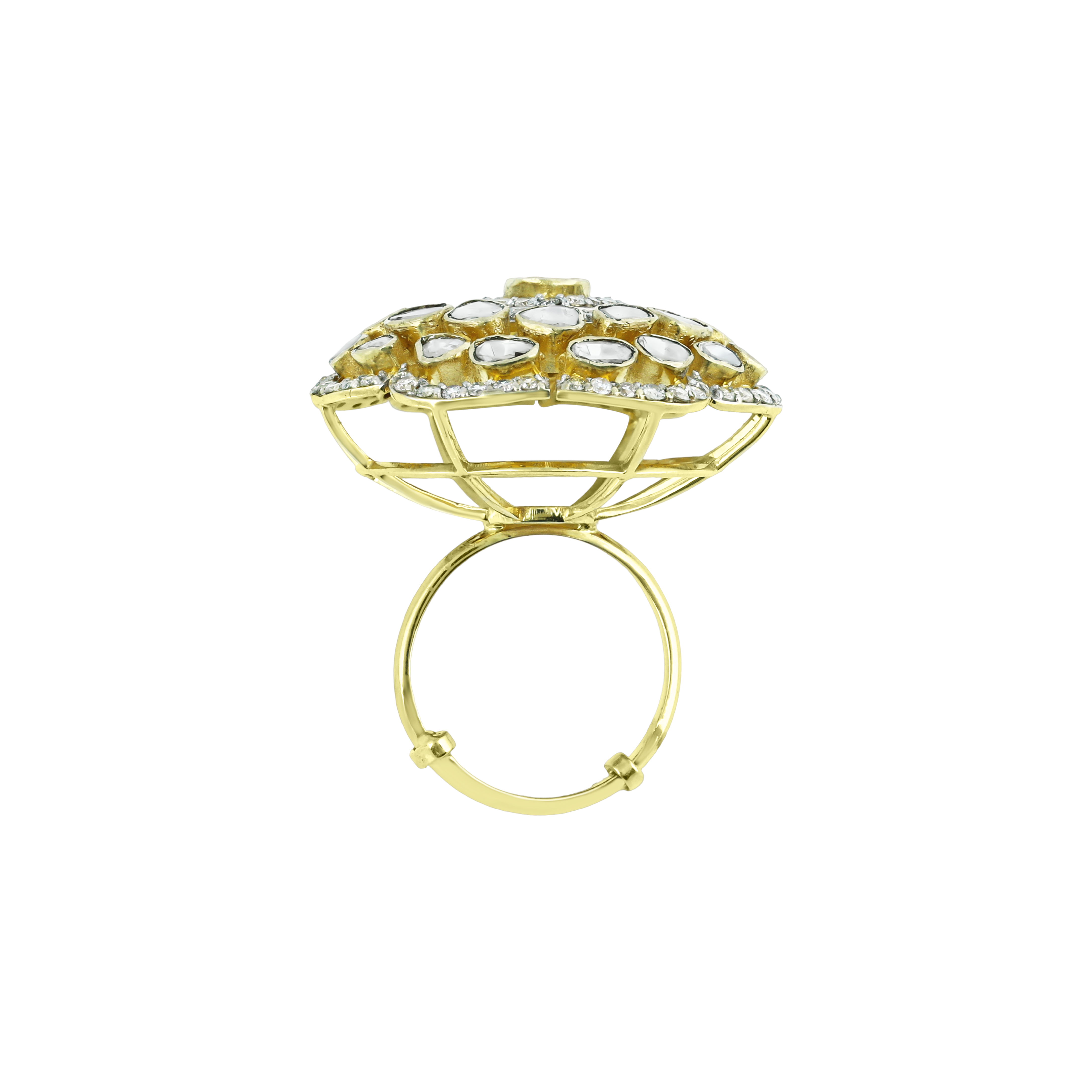 Floral Polki Ring with Radiant Diamond Cluster and Petal Detailing