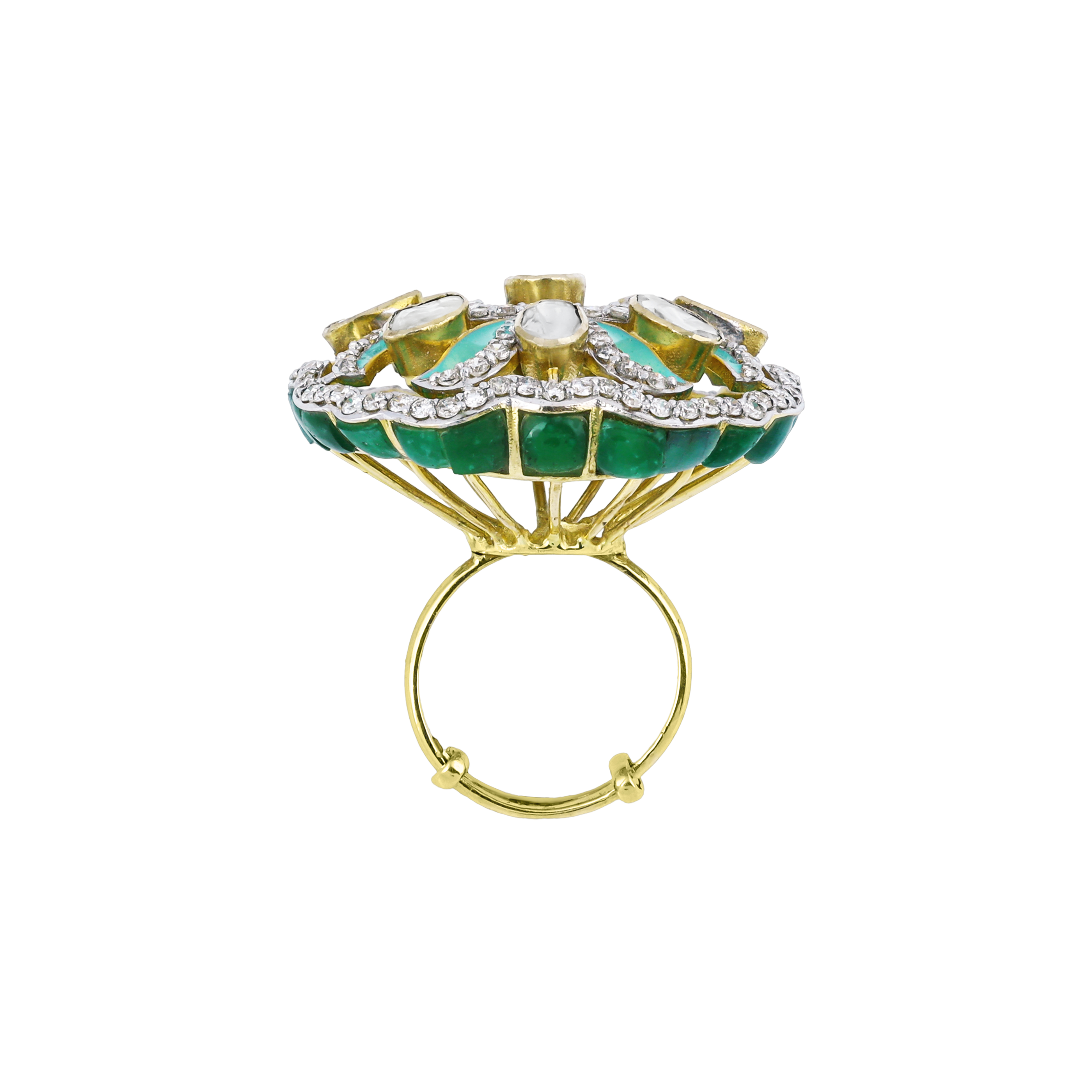 Polki Ring with Turquoise Enamel and Diamond Accents