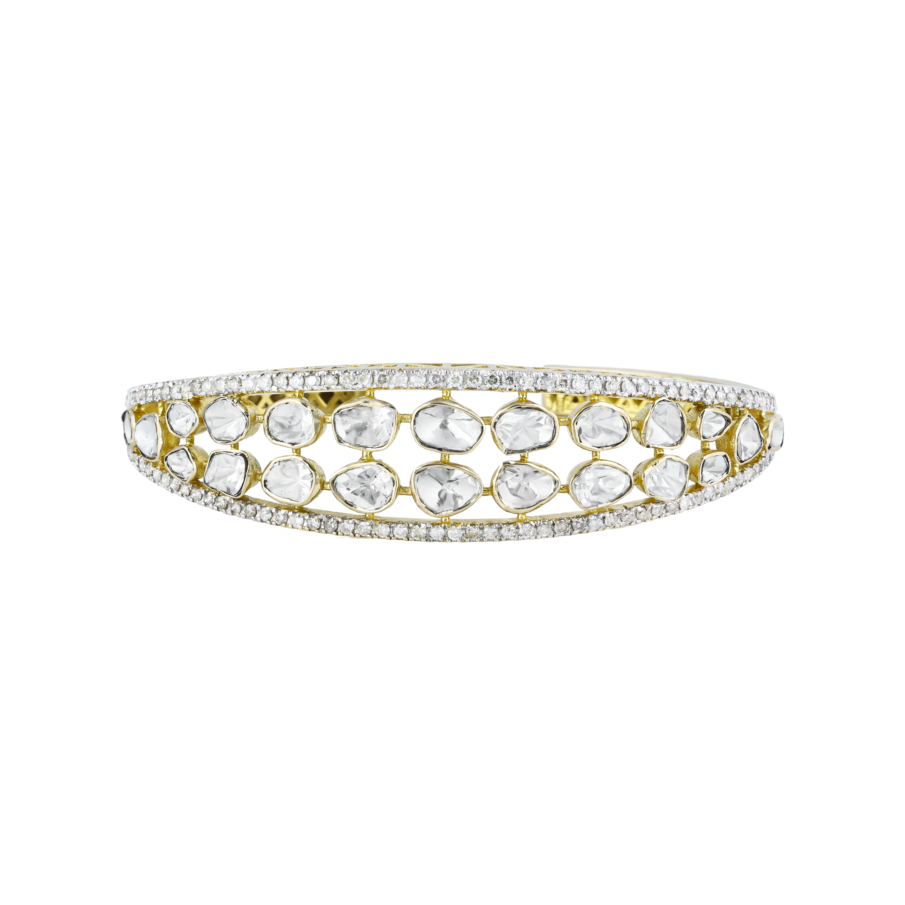 Polki Cuff with Diamond Frame and Open Design for Versatility