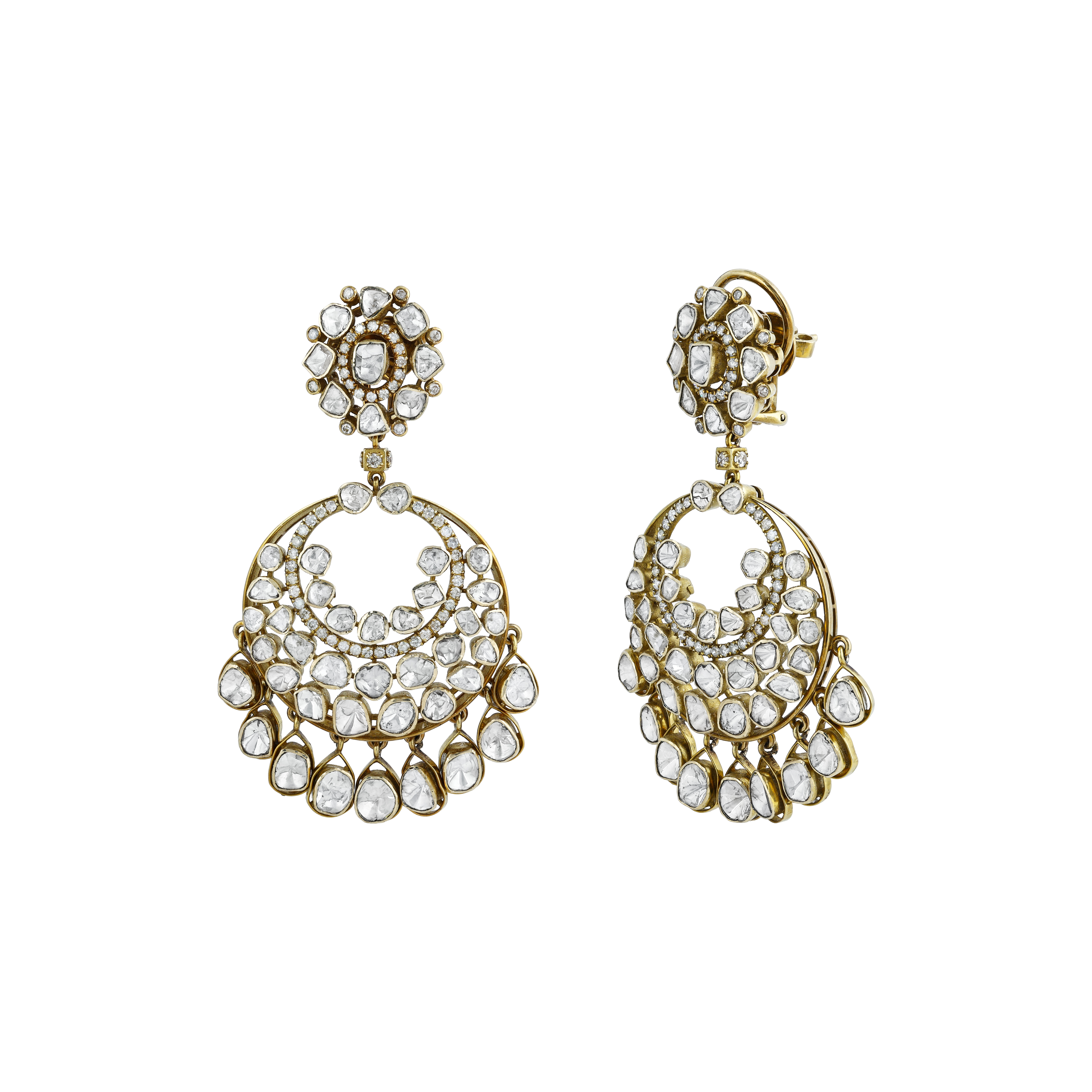 Polki Antique Chandbali Earrings with Polki Drops